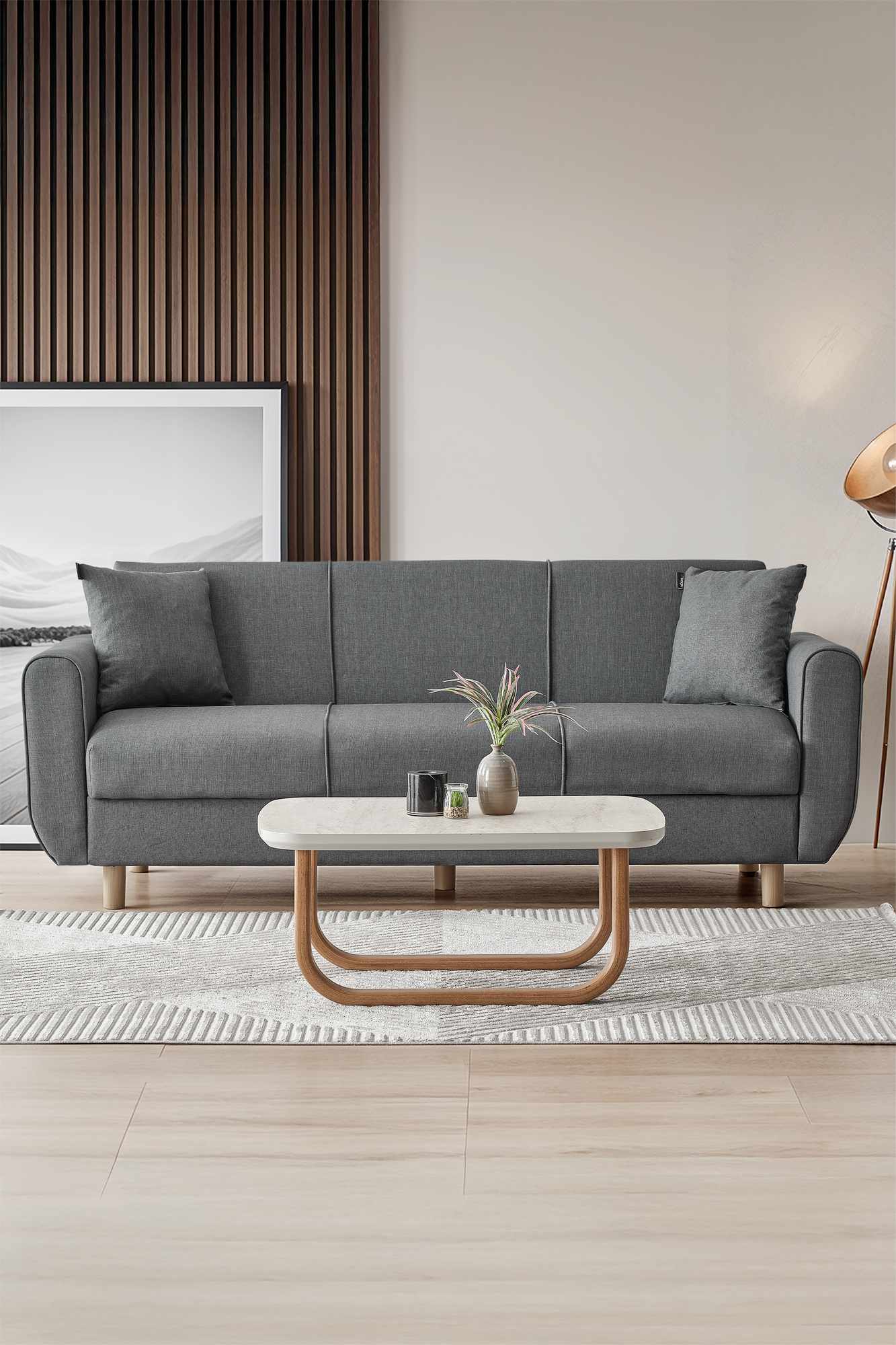 Flavia 3-Sitzer Schlafsofa Leinen Dunkelgrau