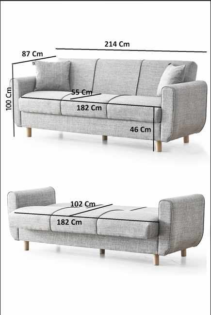 Flavia 3-Seater Sofa Bed Linen Dark Grey