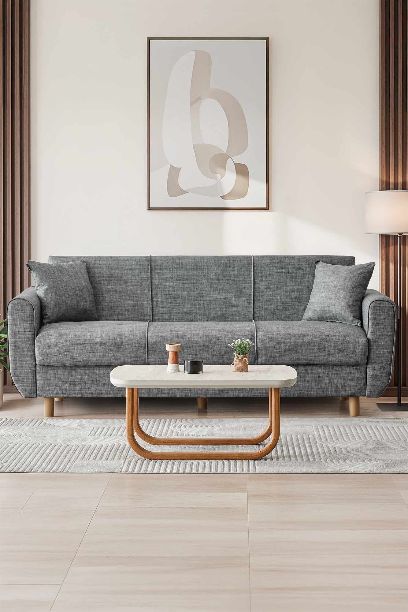Flavia Divano Letto 3 Posti Lino Grigio