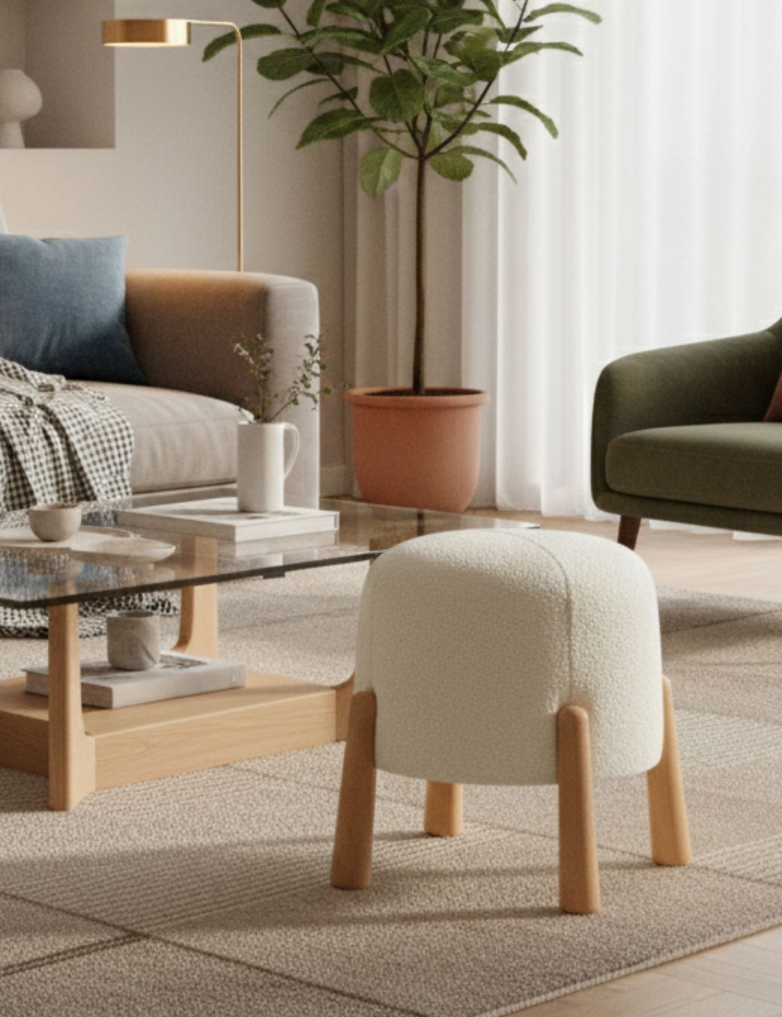 Floki Pouf Woven Fabric White