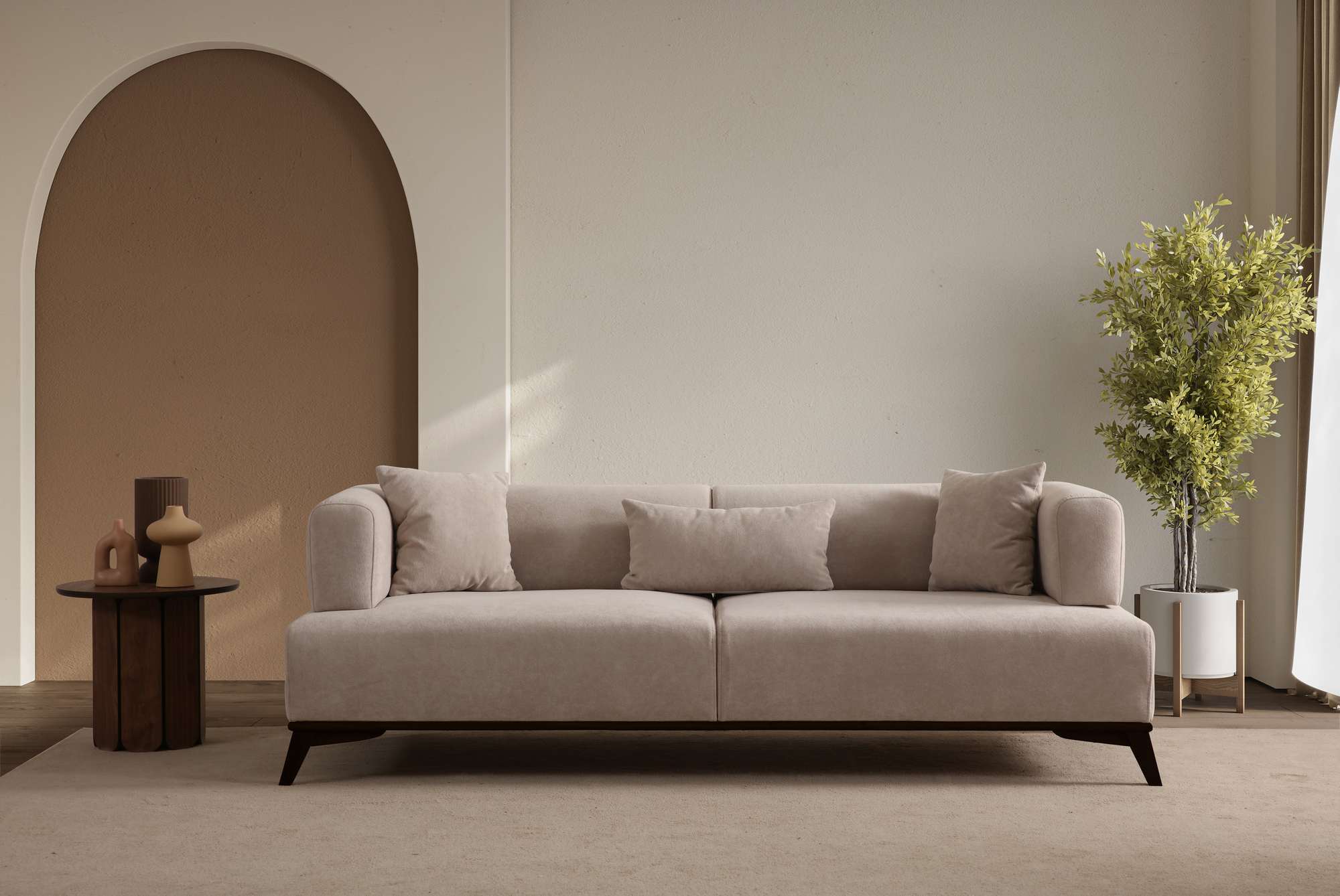 Hera 3 Seater Sofa Polyester Cream Black