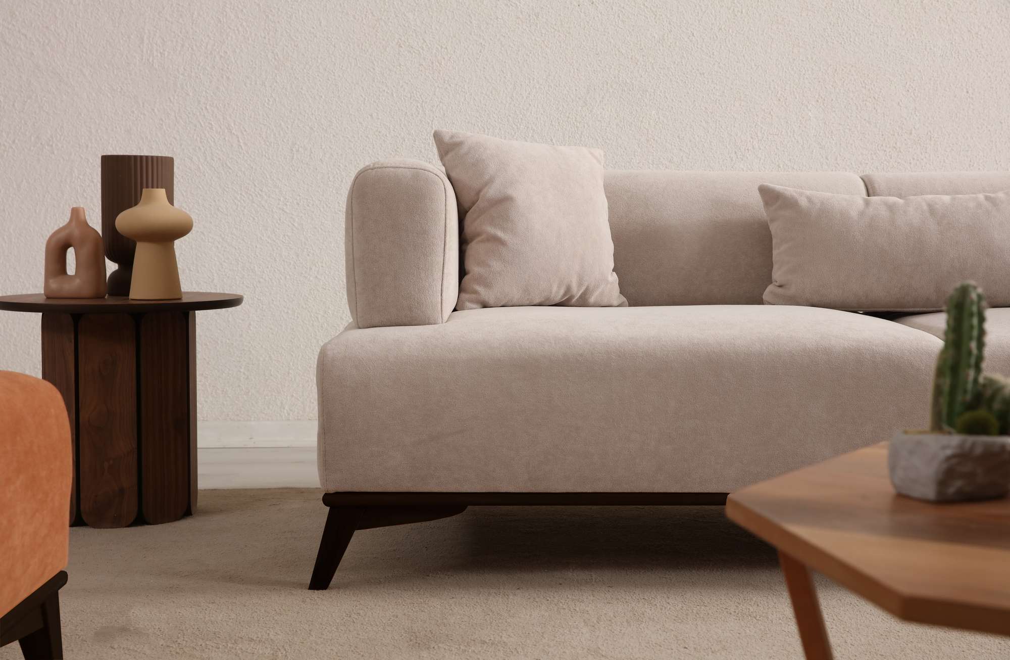 Hera 3 Sitzer Sofa Polyester Creme Schwarz