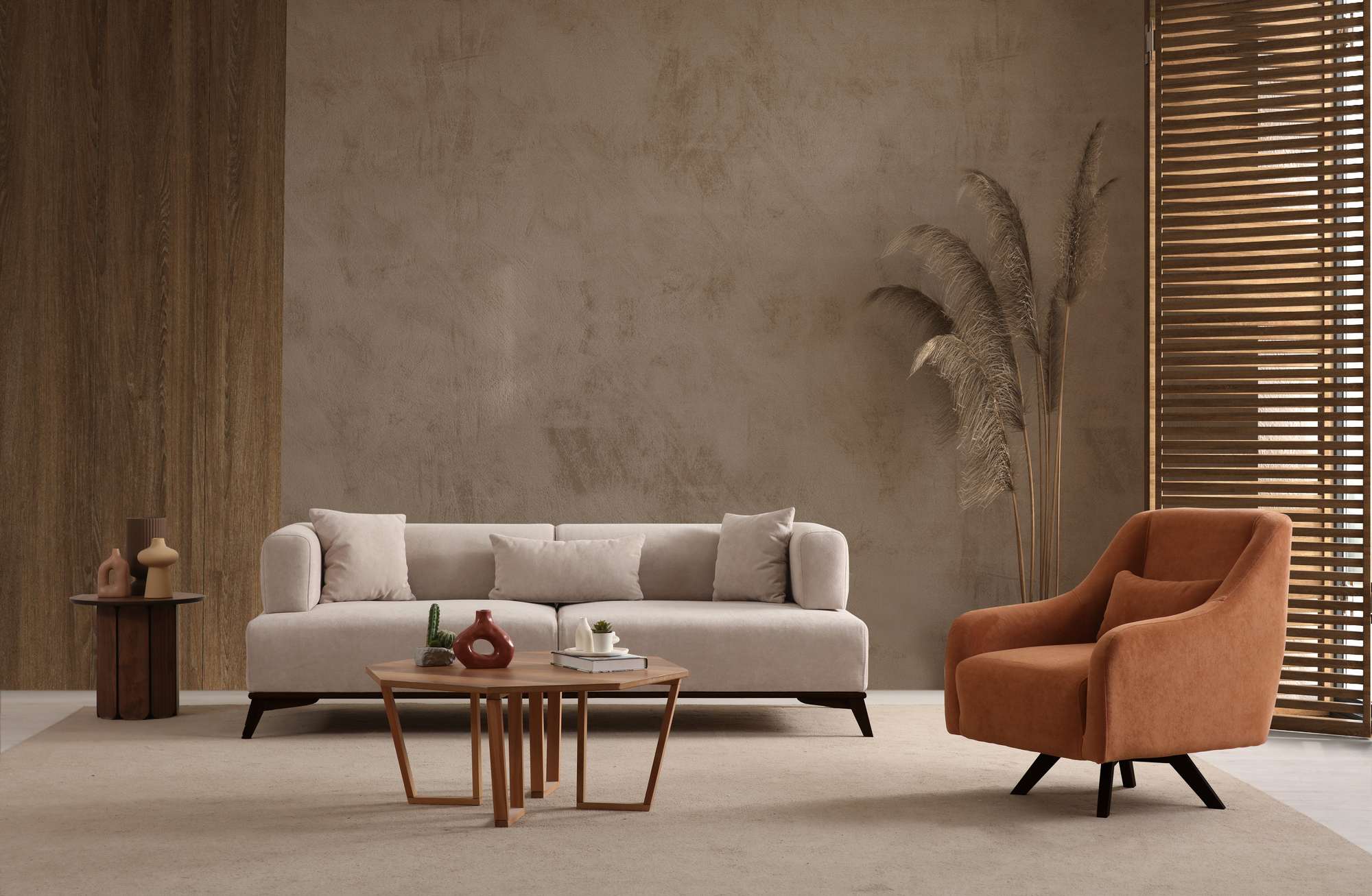 Hera 3 Seater Sofa Polyester Cream Black