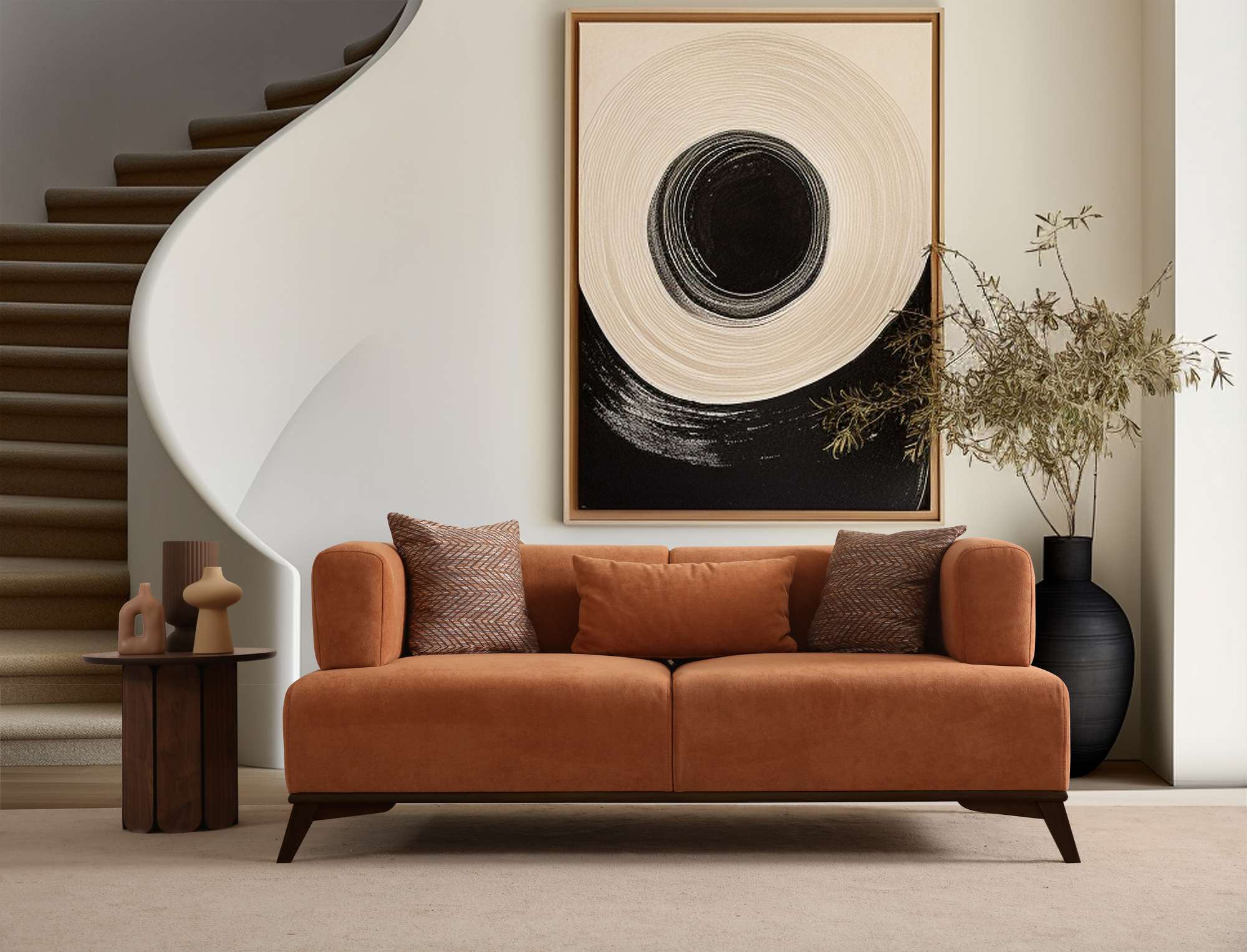 Hera 2 Sitzer Sofa Polyester Orange Schwarz