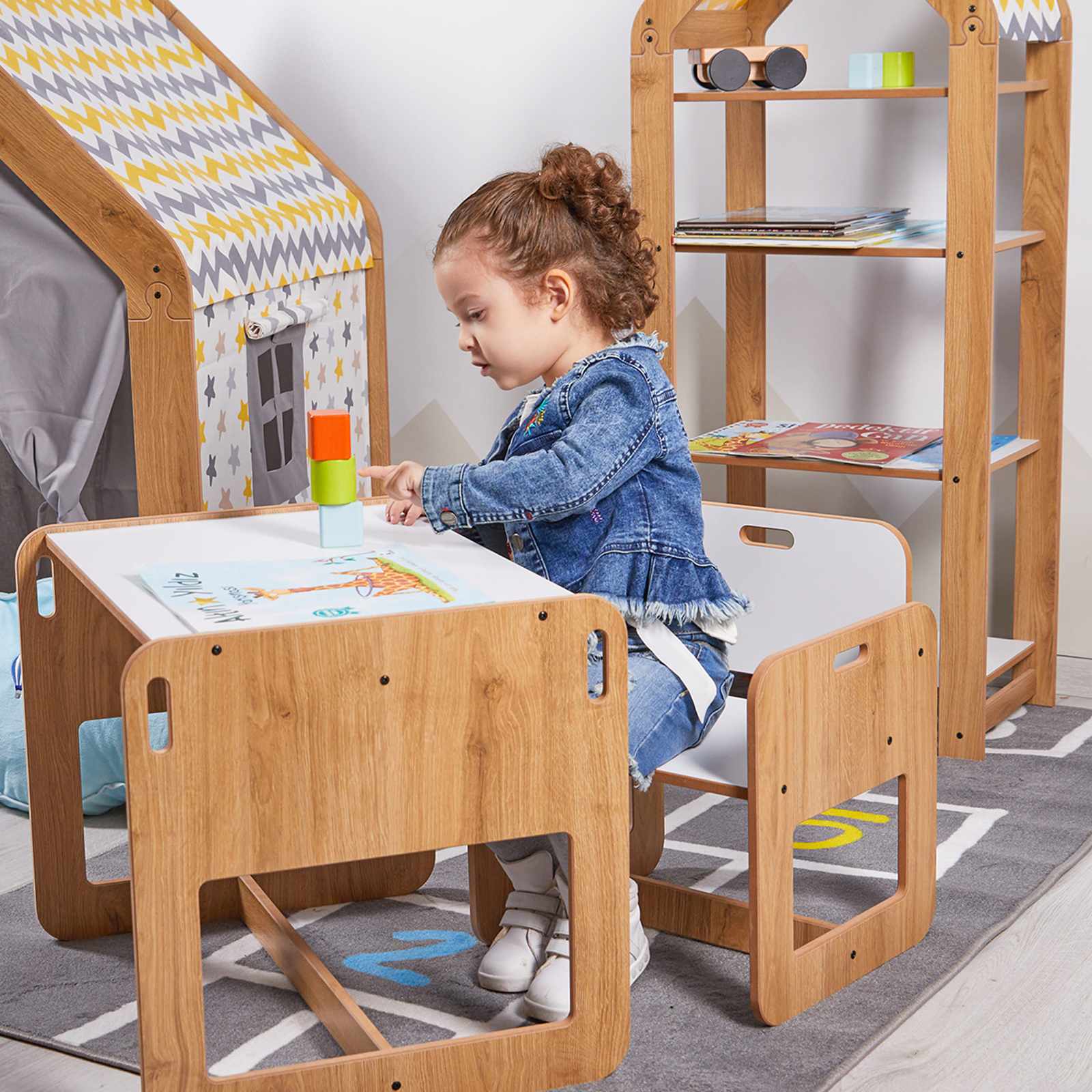 Dove Kindertisch 2er Set MDF Weiß Natur