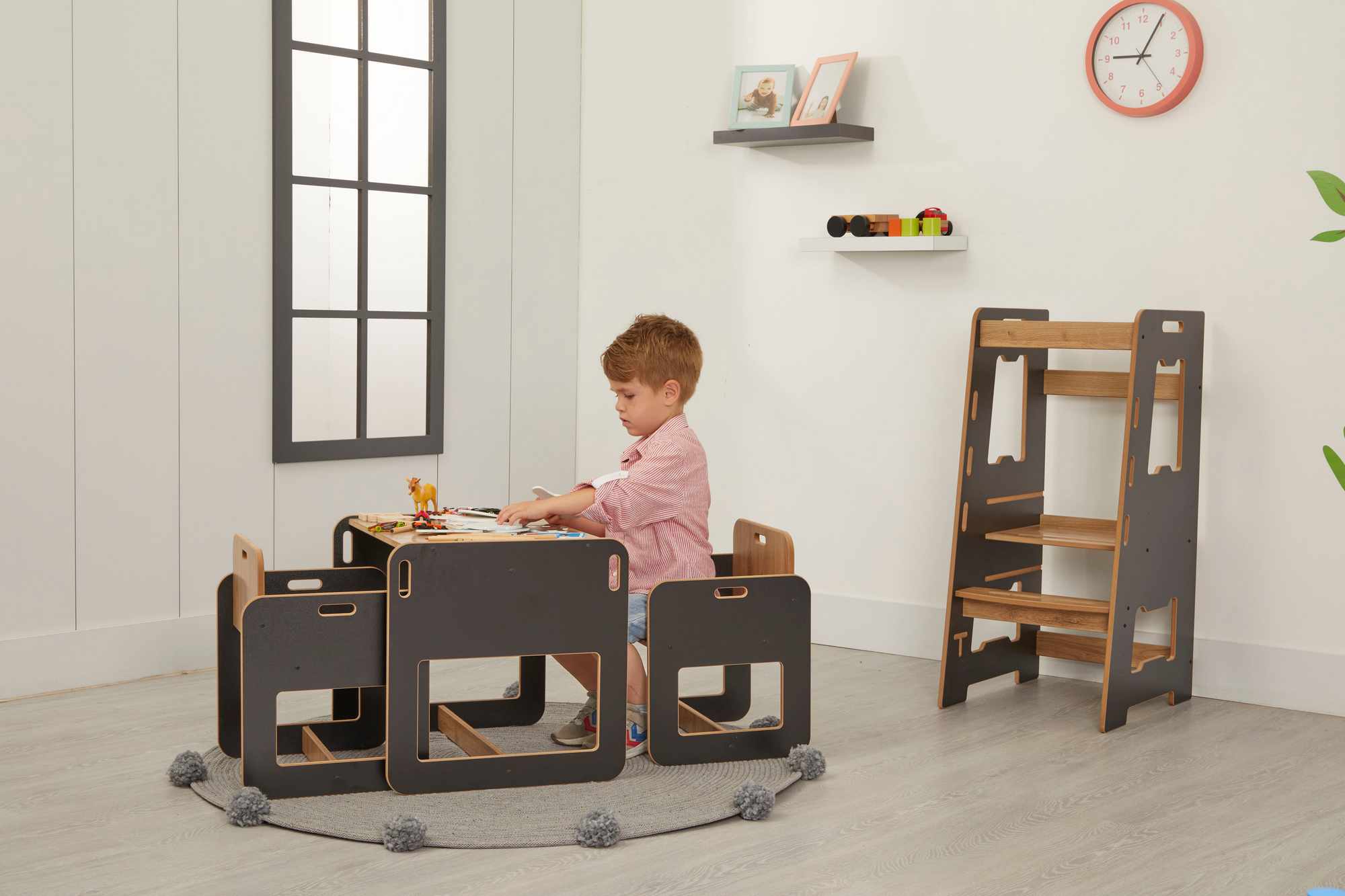 Dove 2 Children's table set of 3 MDF Black Natural
