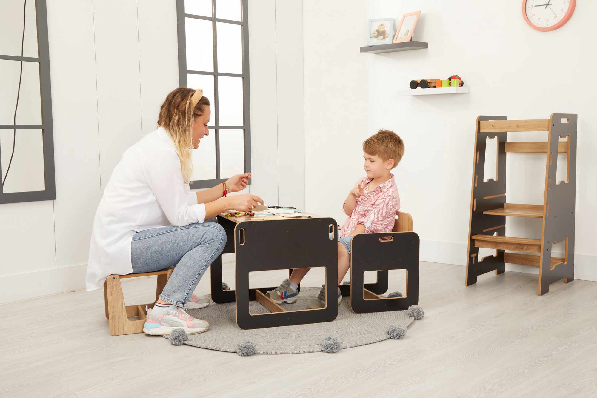 Dove 2 Kindertisch 3er Set MDF Schwarz Natur 