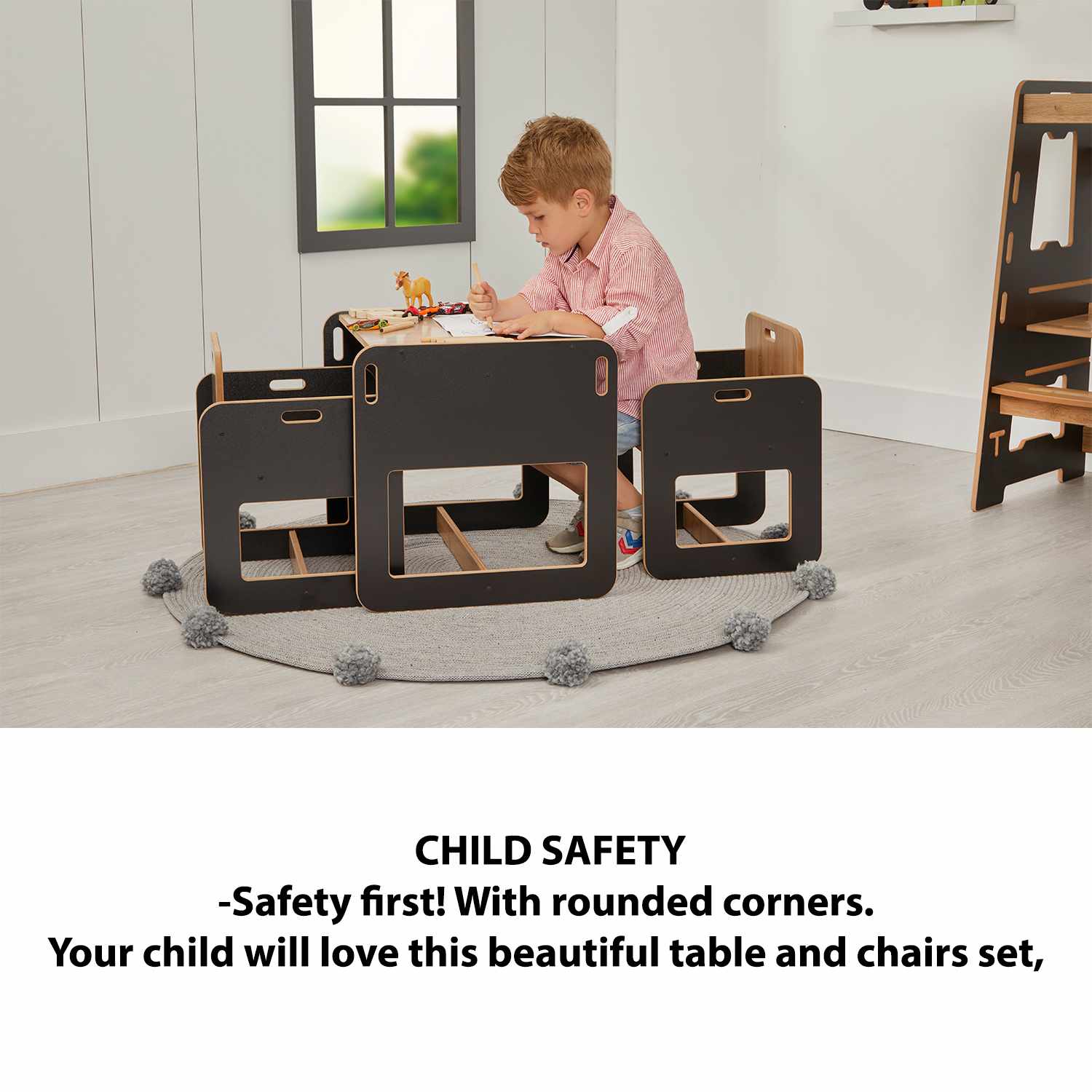 Dove 2 Children's table set of 3 MDF Black Natural