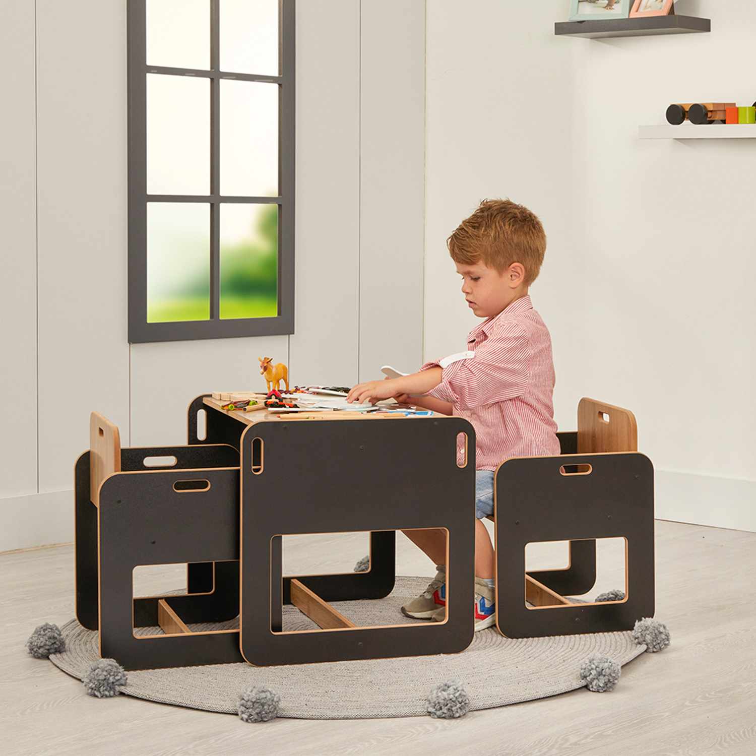 Dove 2 Kindertisch 3er Set MDF Schwarz Natur 