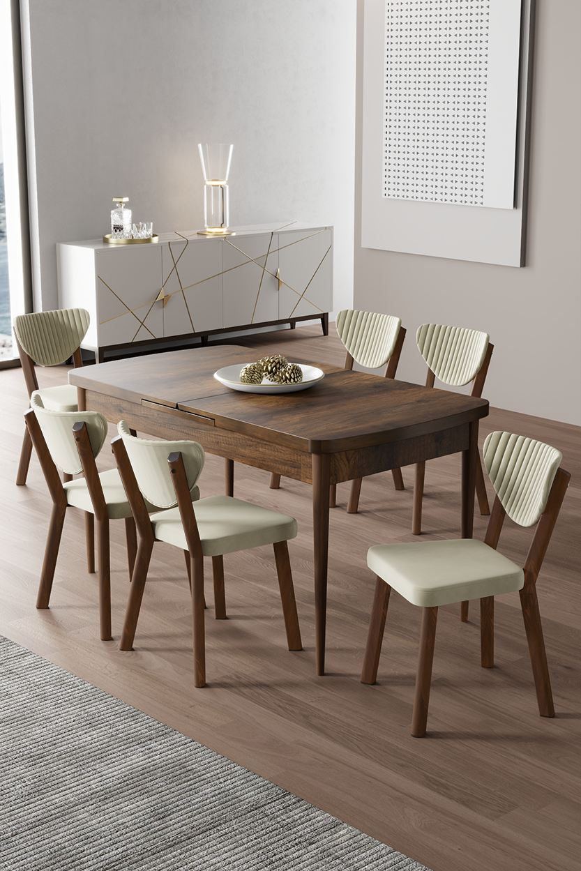 Exve Dining Group 7-piece Set Wood-based Material Cream Baroque