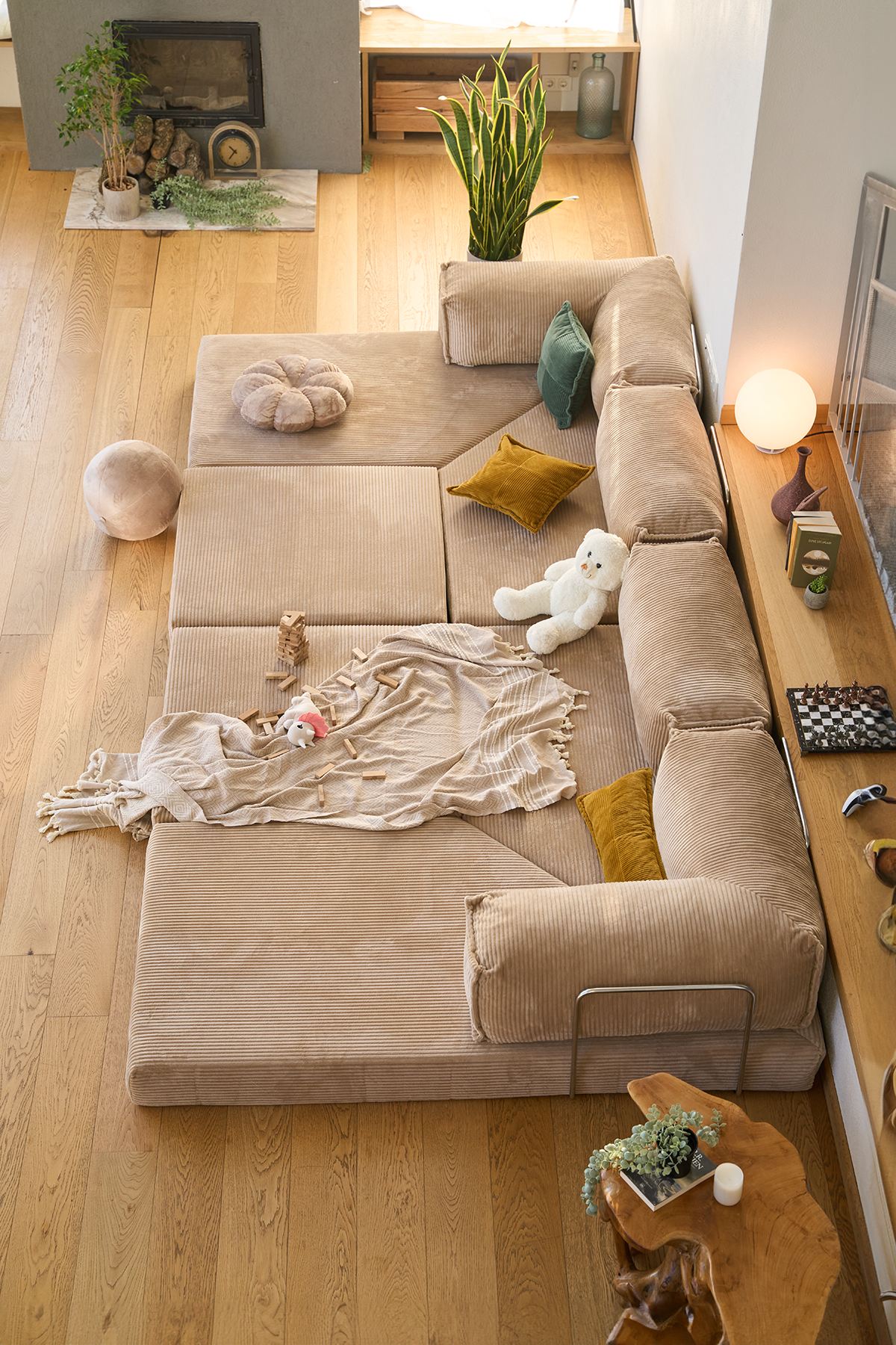 Kanyon Corner Sofa Bed Corduroy Beige