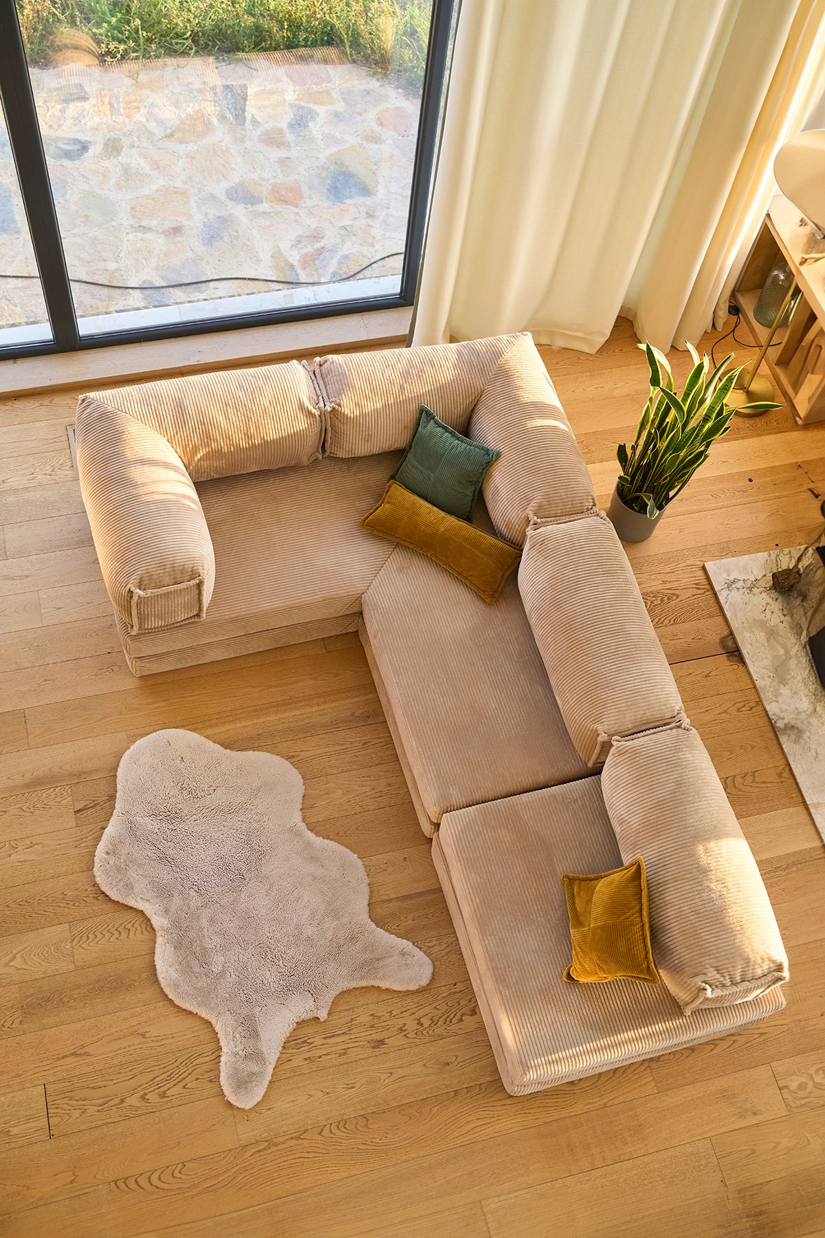 Kanyon Corner Sofa Bed Corduroy Beige