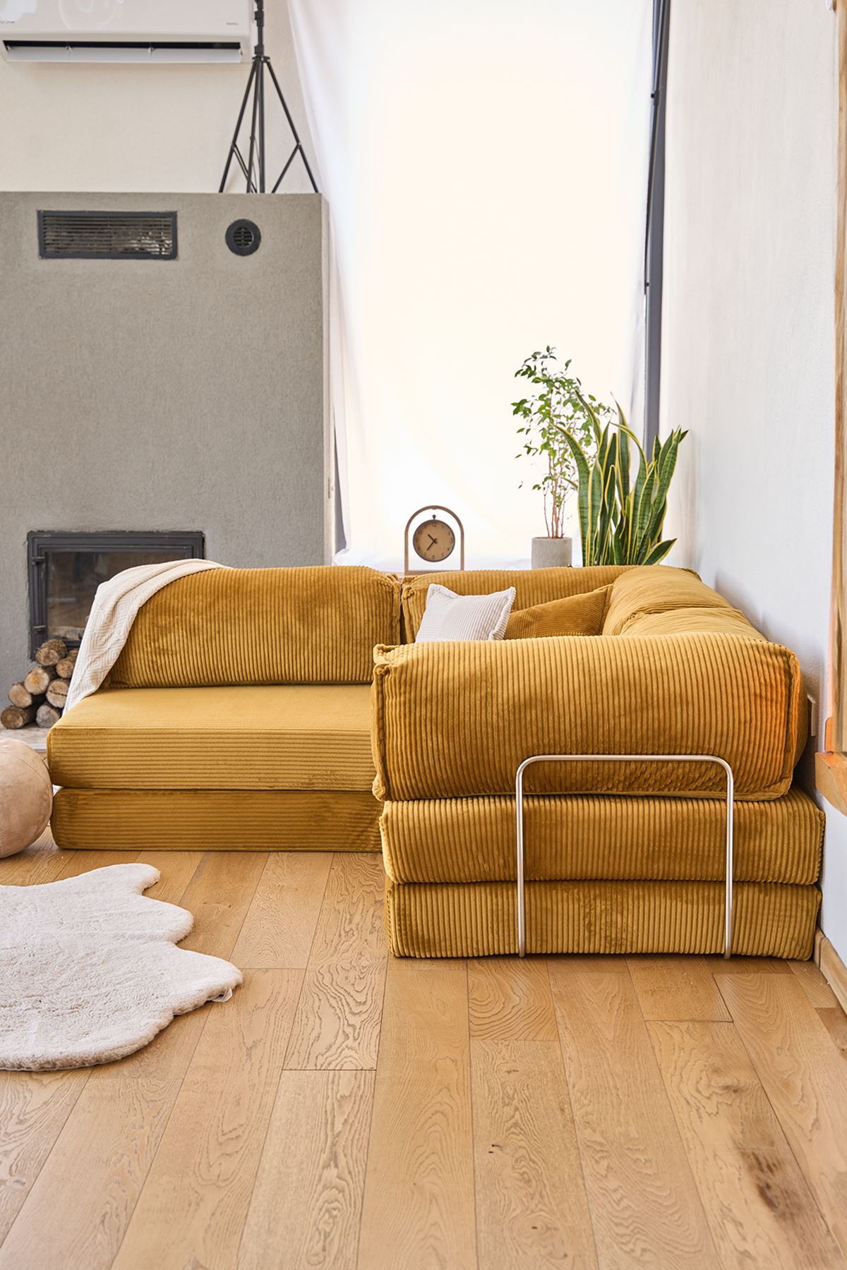 Kanyon Corner Sofa Bed Corduroy Mustard Yellow