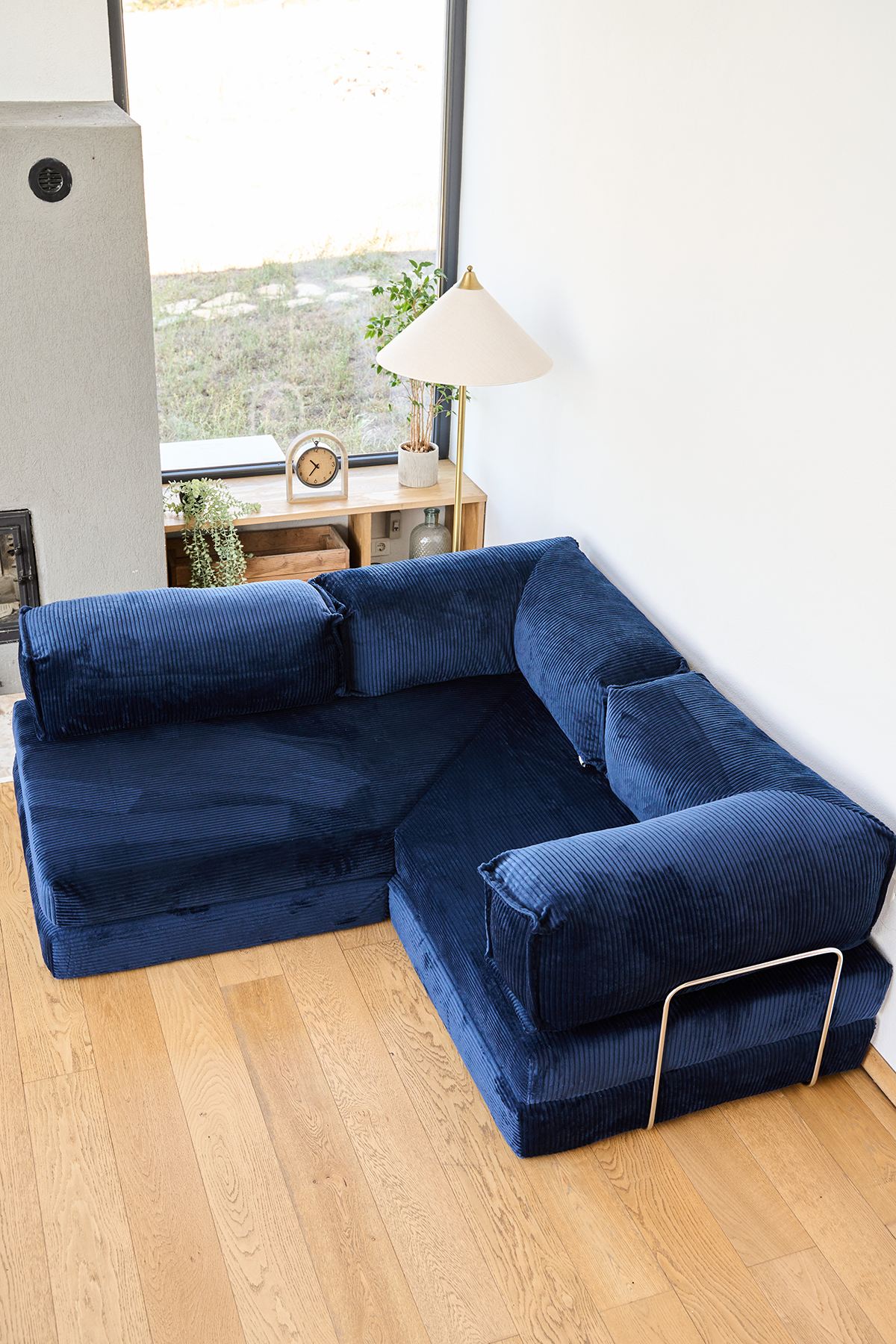 Kanyon Corner Sofa Bed Corduroy Dark Blue