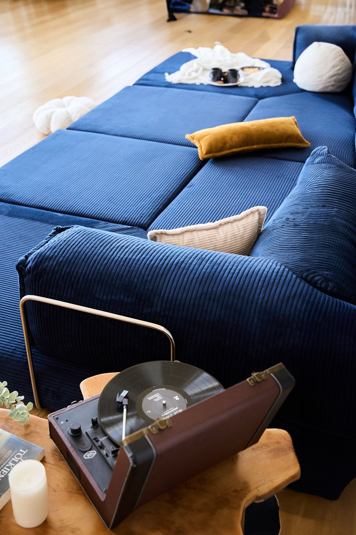 Kanyon Corner Sofa Bed Corduroy Dark Blue