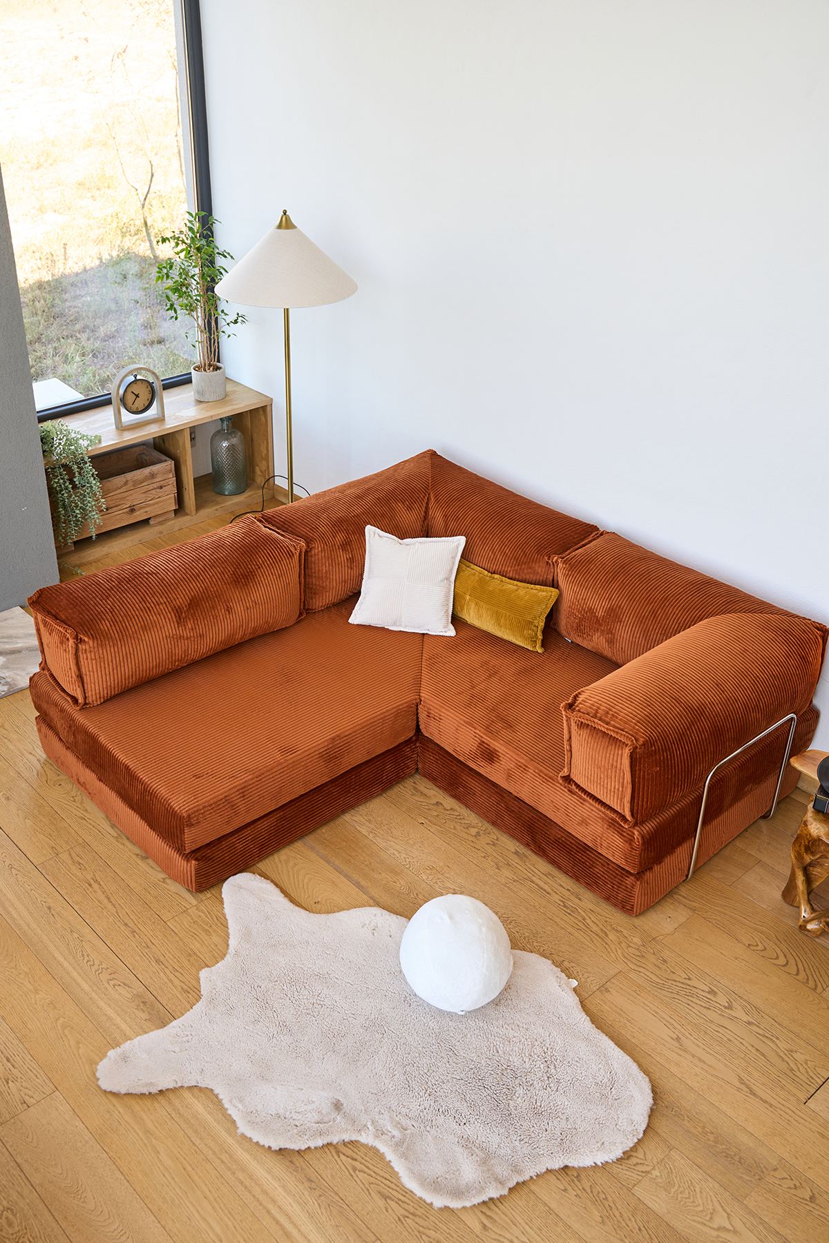 Kanyon Corner Sofa Bed Corduroy Brick Red