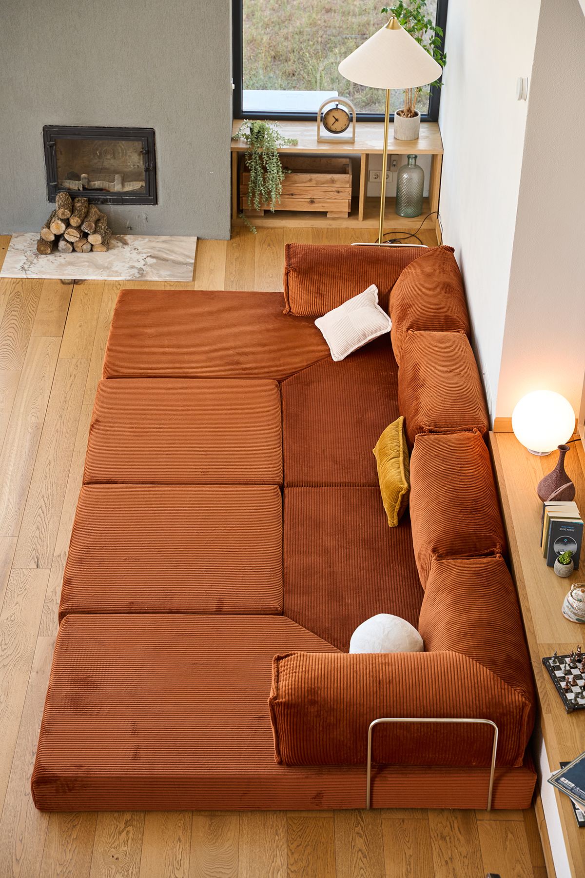Kanyon Eckschlafsofa Cord Ziegelrot