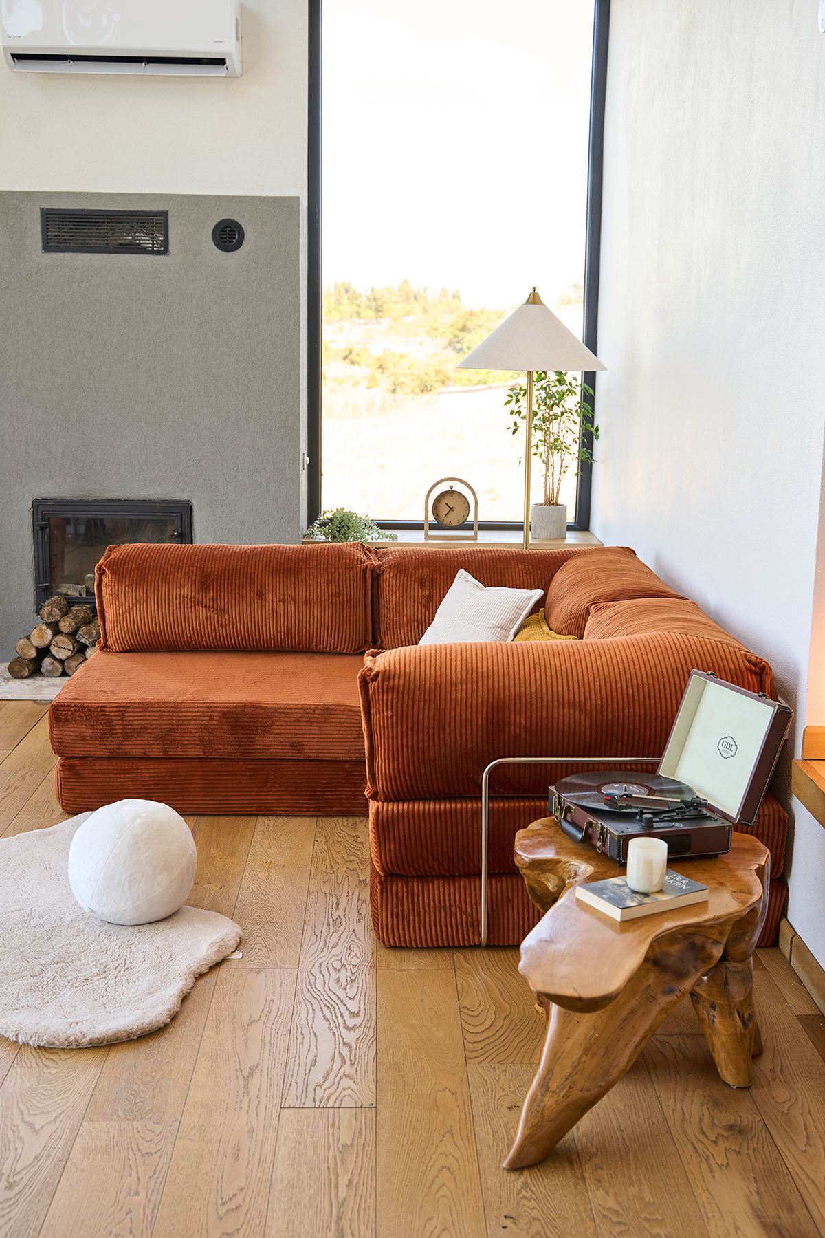 Kanyon Corner Sofa Bed Corduroy Brick Red