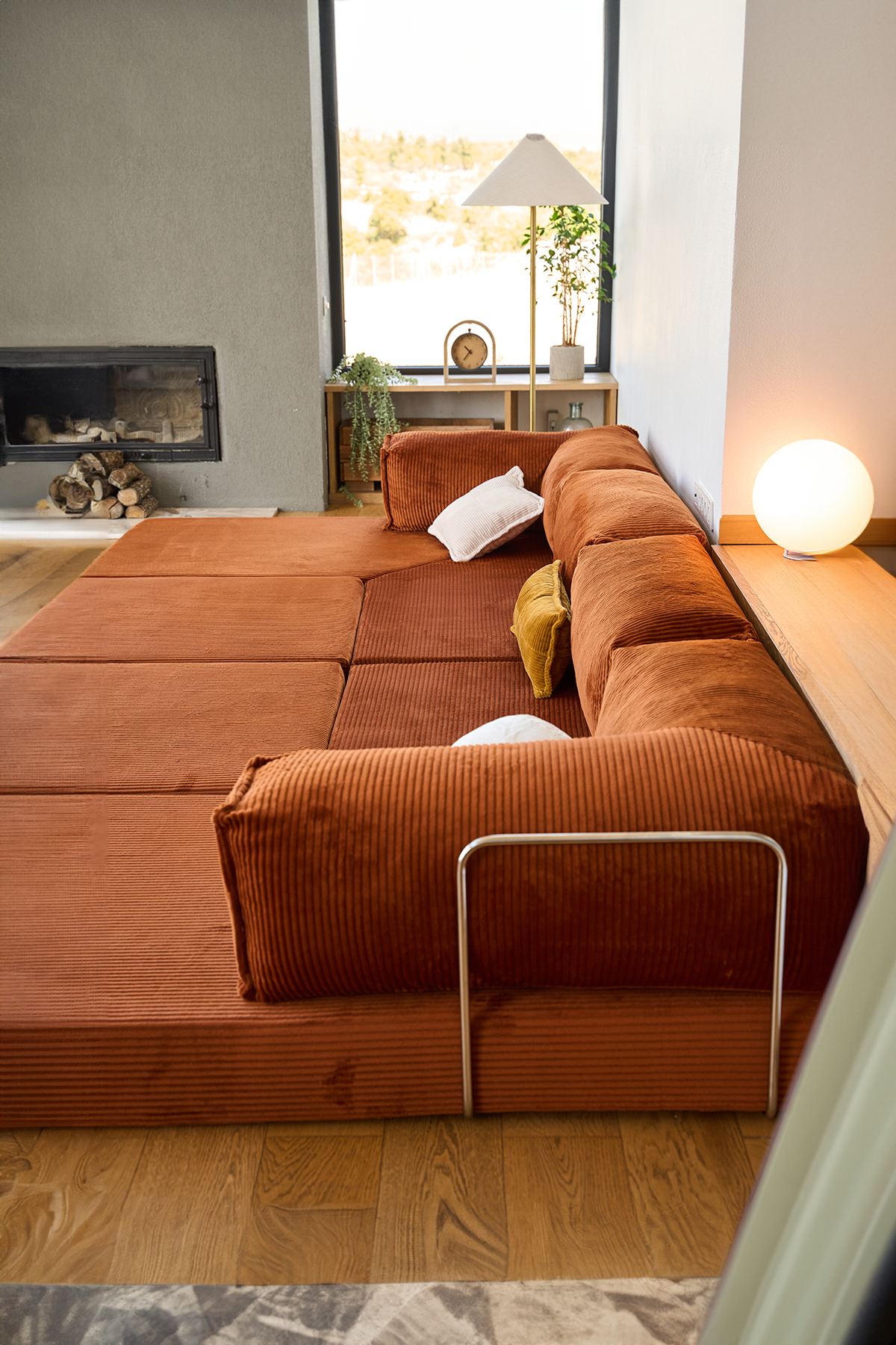Kanyon Corner Sofa Bed Corduroy Brick Red