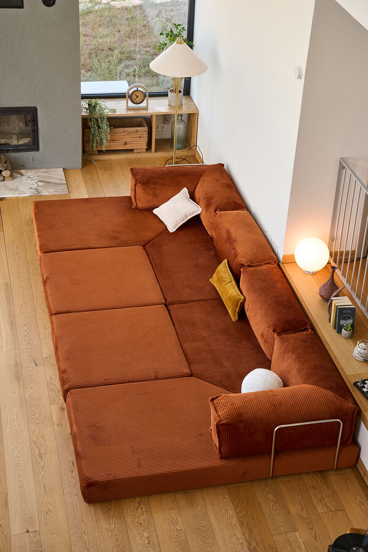 Kanyon Corner Sofa Bed Corduroy Brick Red
