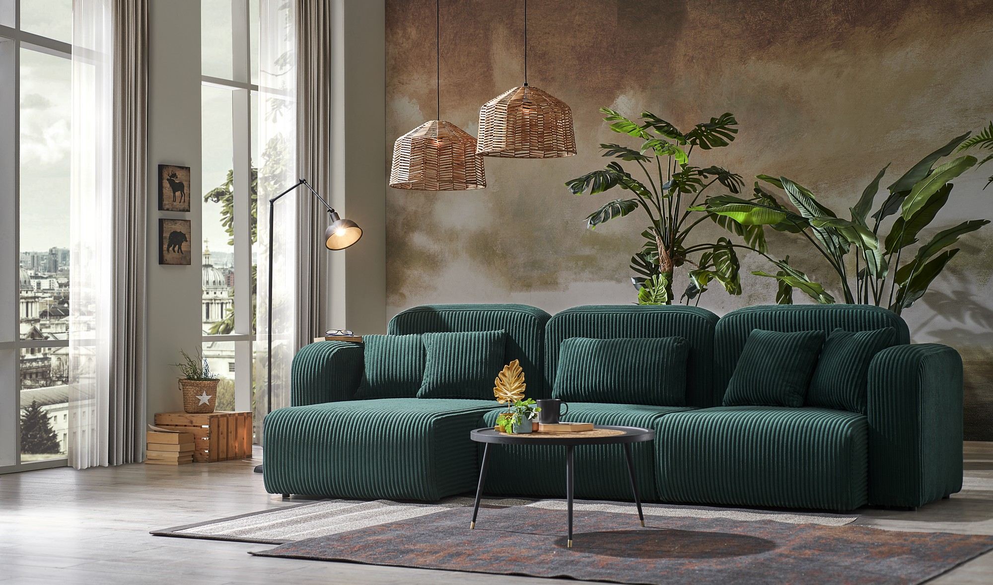 Kuba Ecksofa Samt Grün