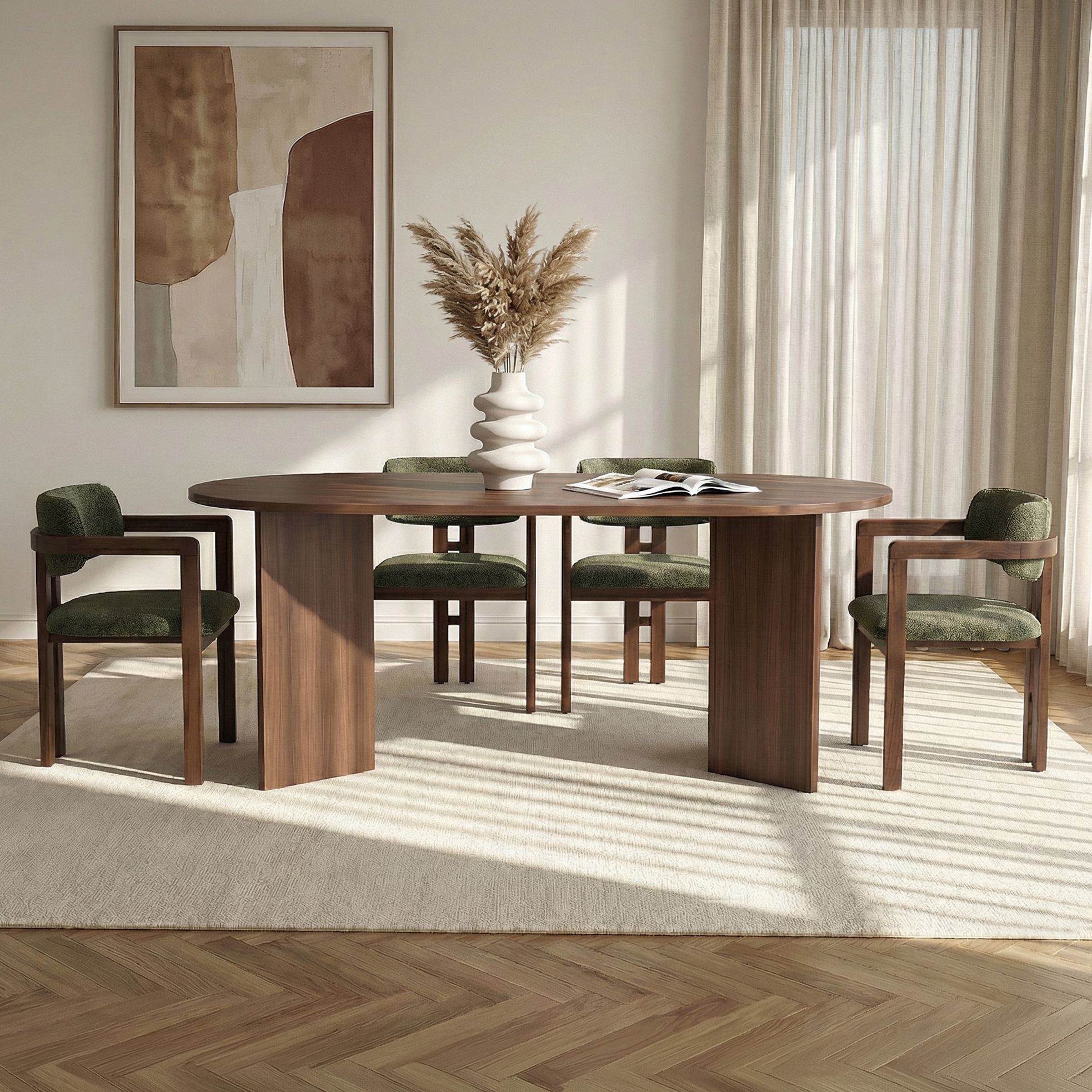 Meridia 4 Dining Group 5-piece Set Wood-based Material Beech Wood Green