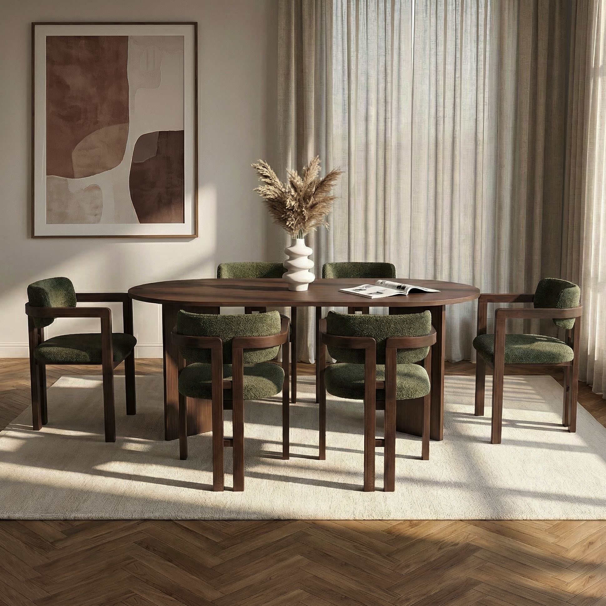 Meridia 6 Dining Group Set of 7 Wood-based material Beech wood Green