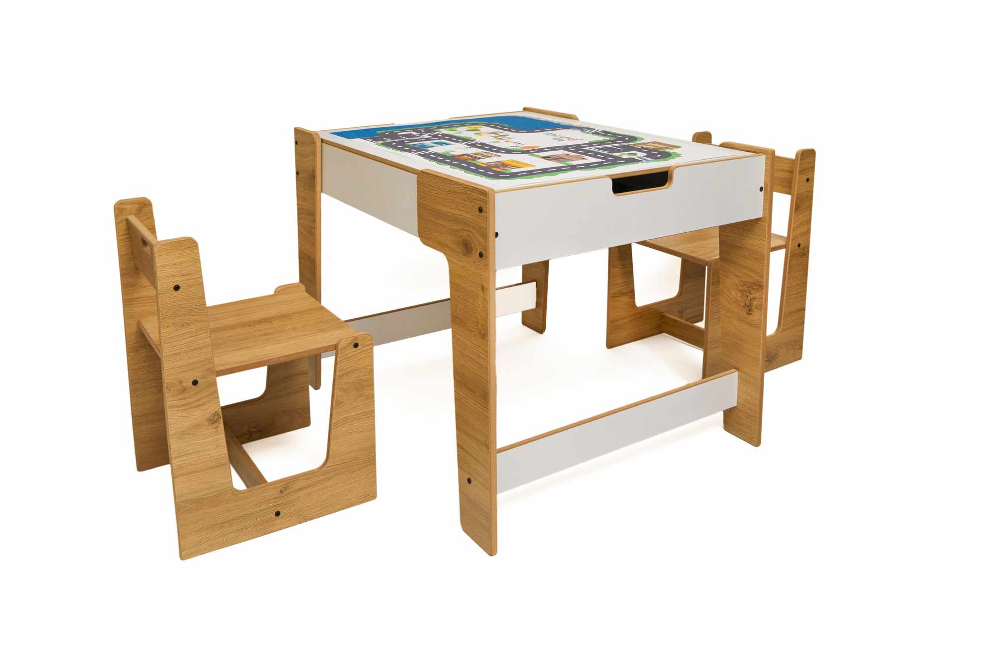 Phoenix 2 Kanal Kindertisc 3er Set MDF Weiß Natur 