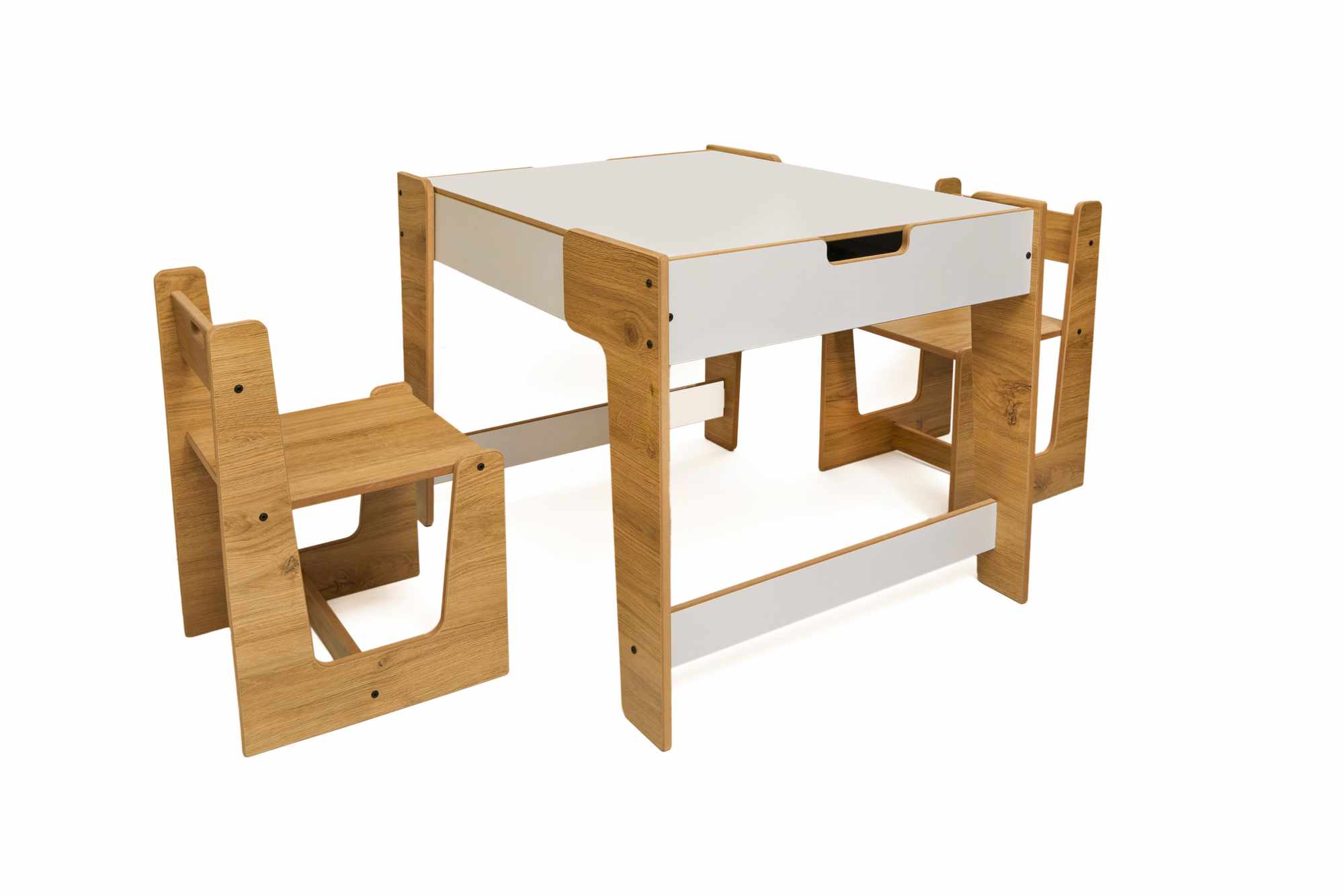 Phoenix 2 Channel Children's Table Set of 3 MDF White Natural