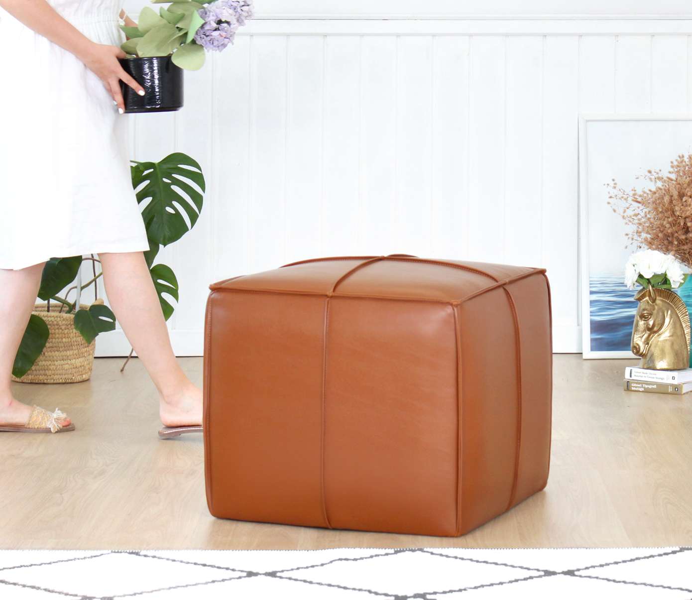 Stool Faux Leather Light Brown