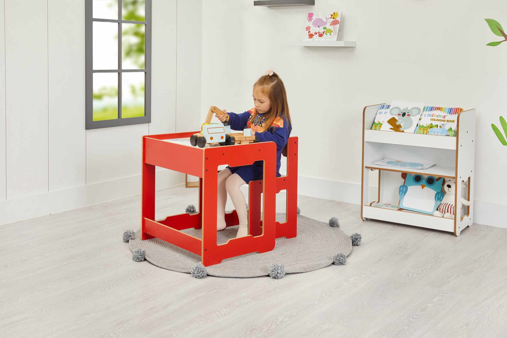 Children's table set of 2 MDF Red White