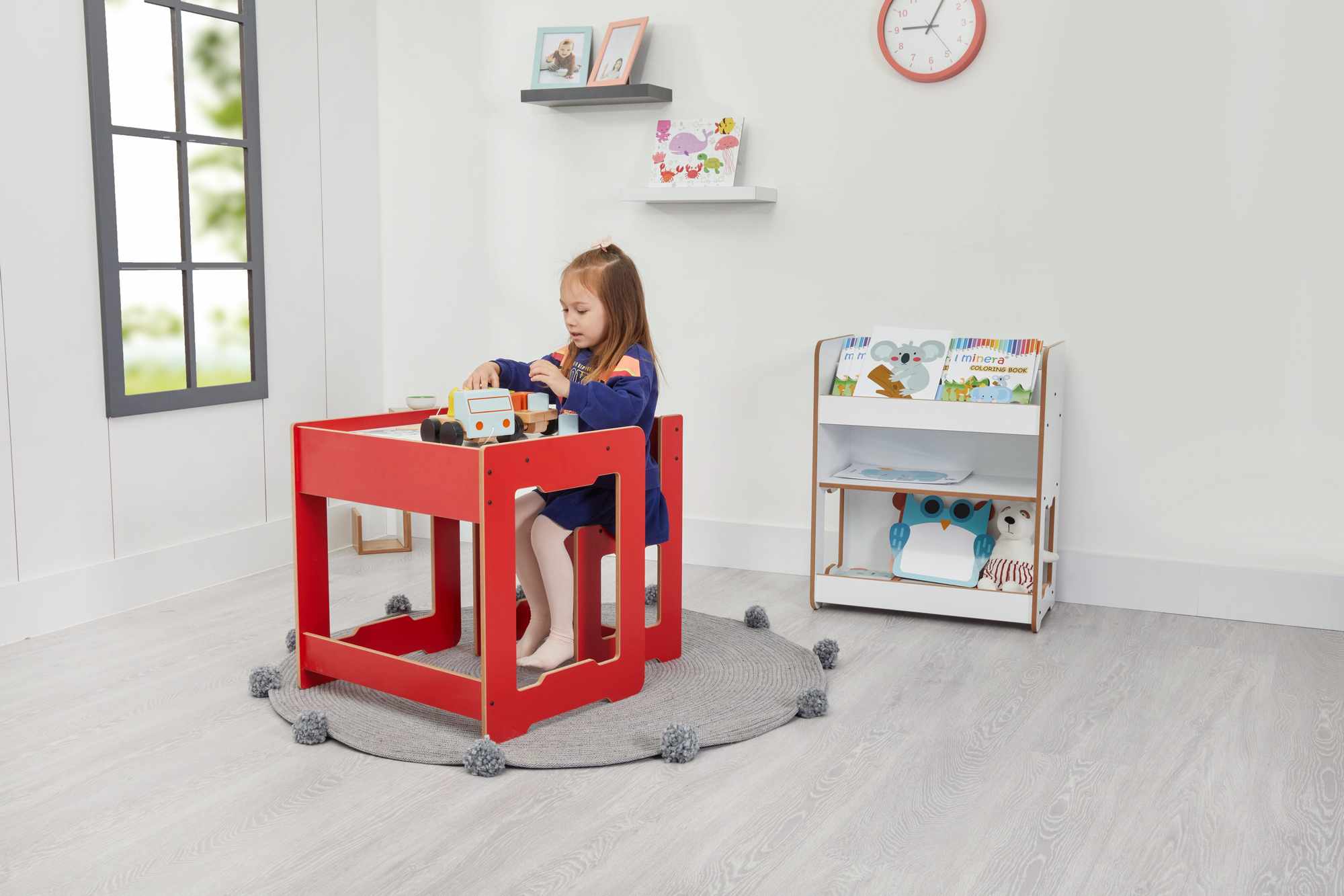 Children's table set of 2 MDF Red White