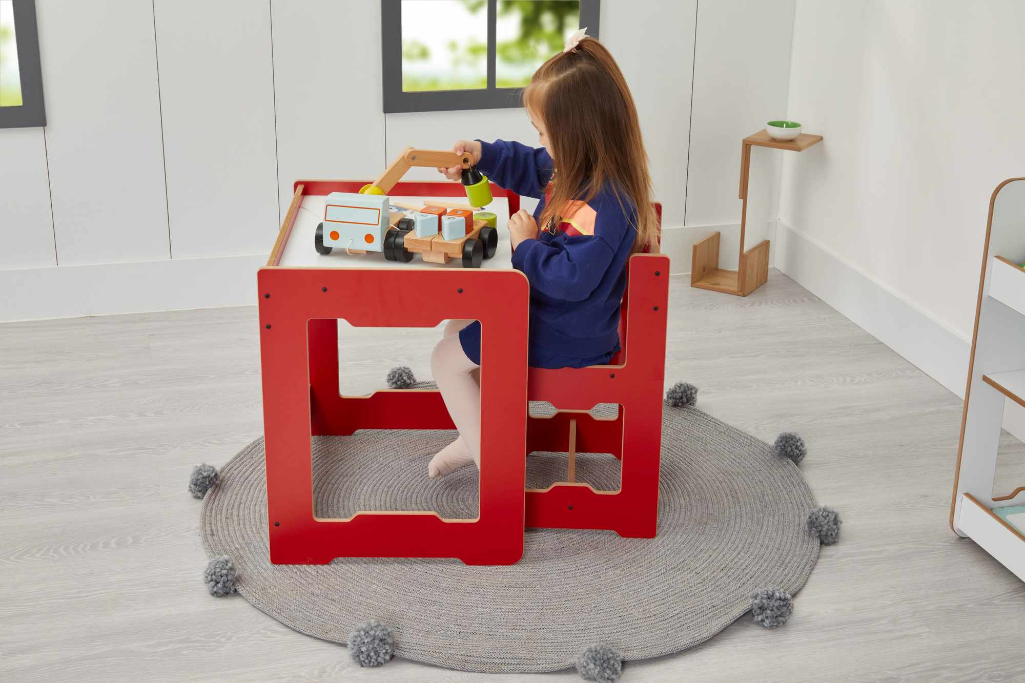 Children's table set of 2 MDF Red White