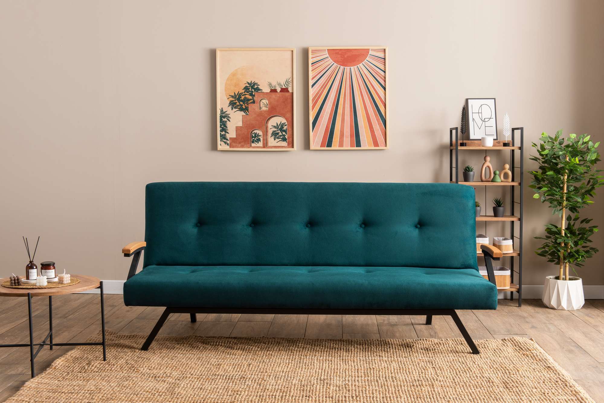 Zven 3-Seater Sofa Bed Polyester Fabric Petrol Green