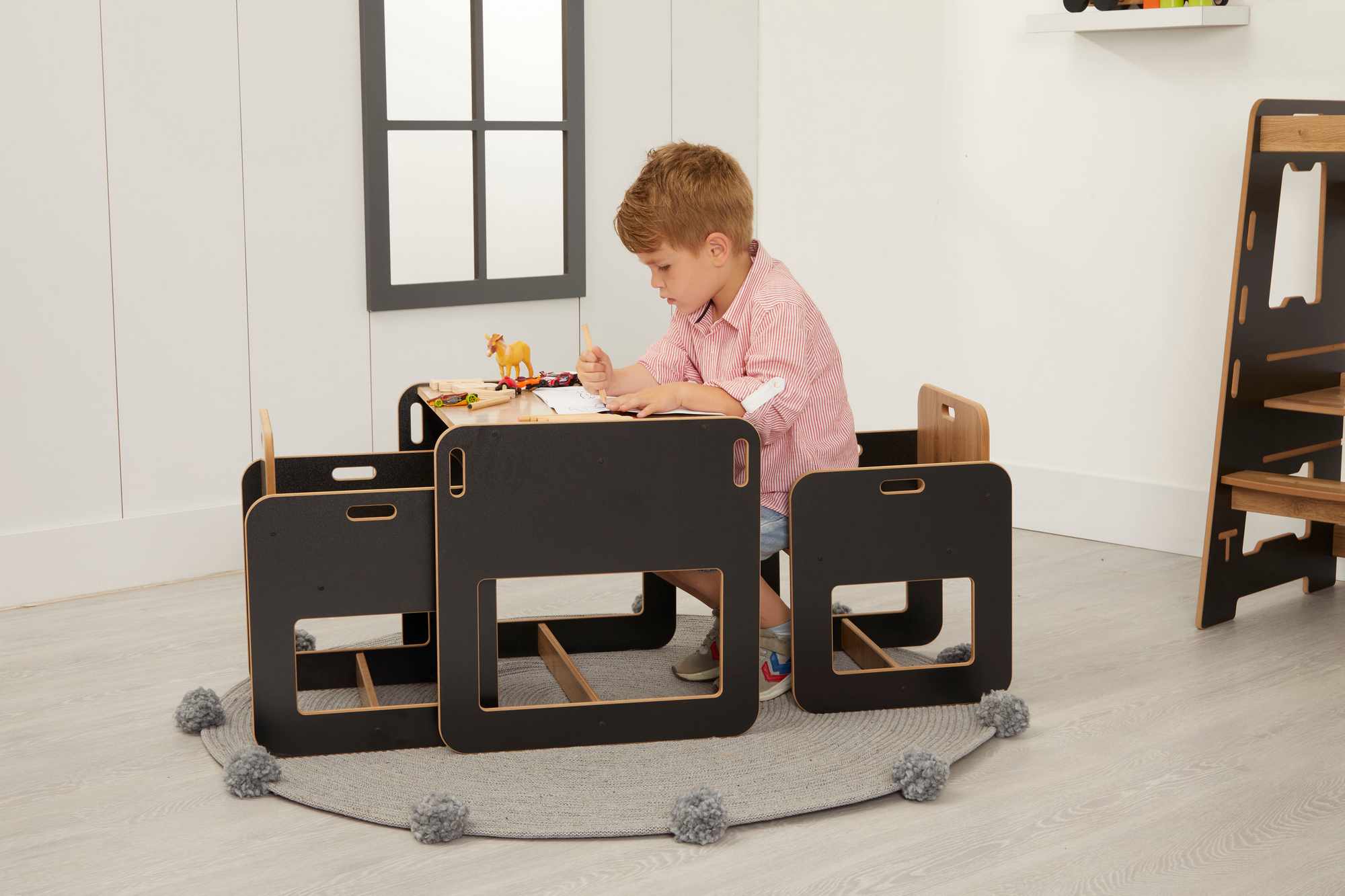 Dove 2 Children's table set of 3 MDF Black Natural