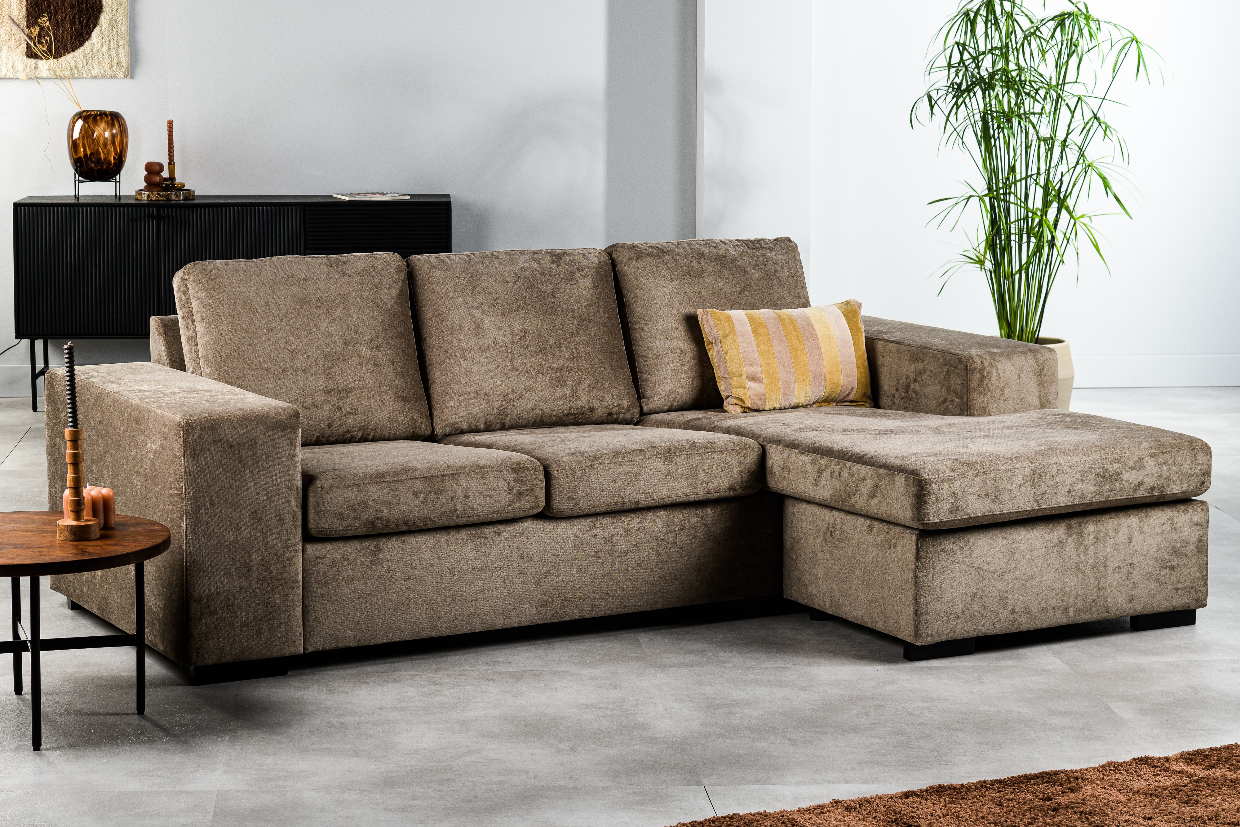 Sofa 3-Sitzer Chaiselongue Links Stoff Braun