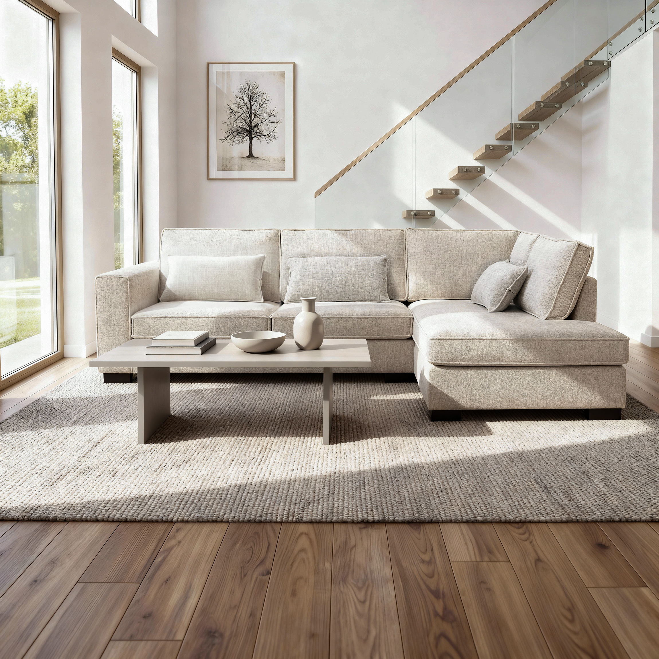Divano angolare Addison 3 posti tessuto beige