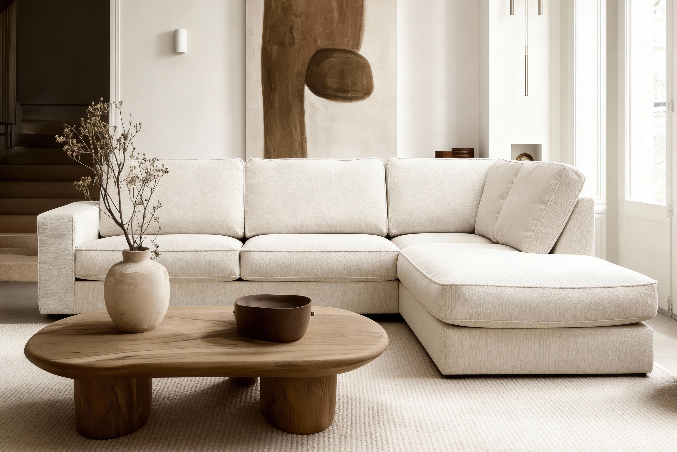 Corner Sofa Easton Right 3-Seater White