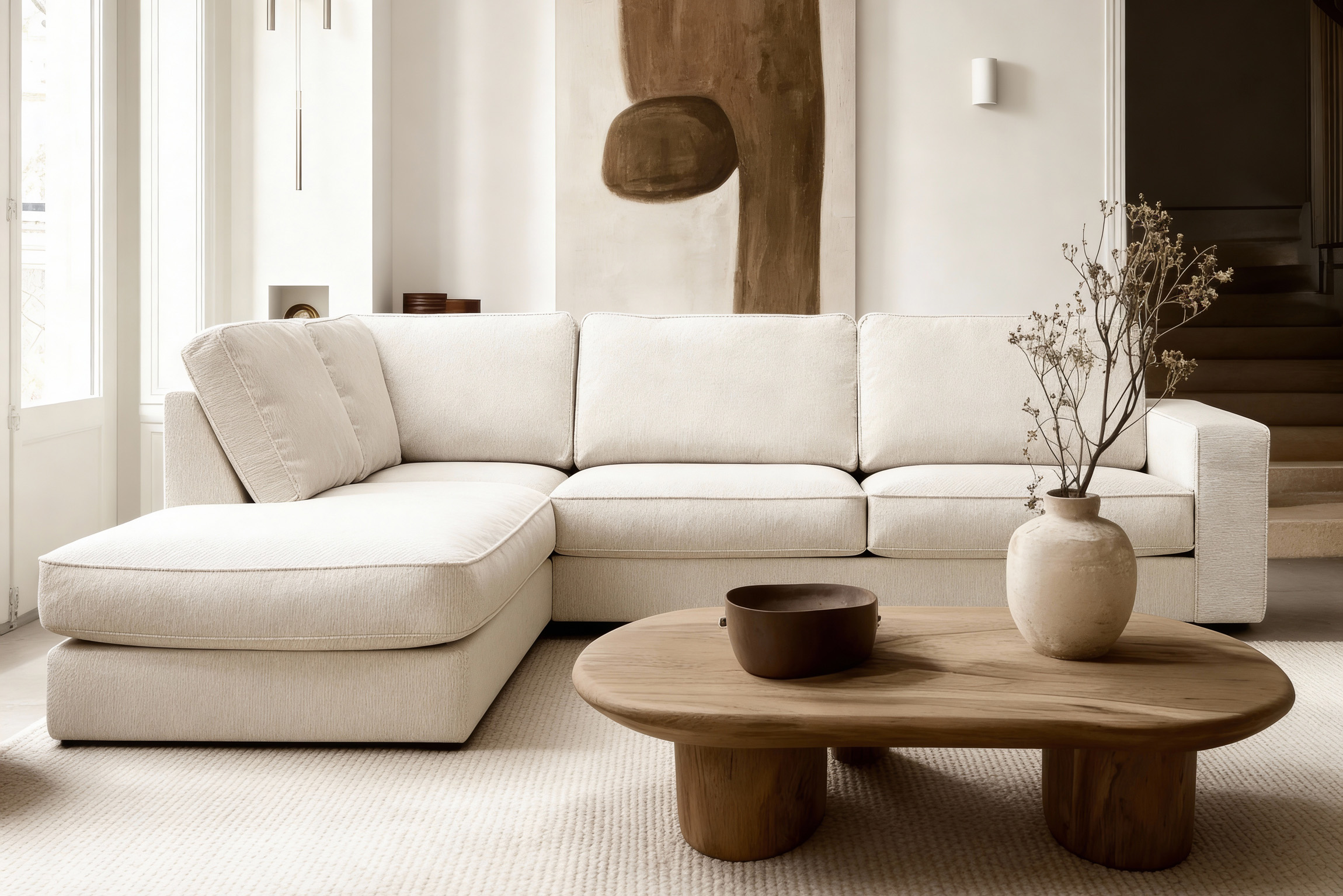 Corner Sofa Easton Left 3-Seater White