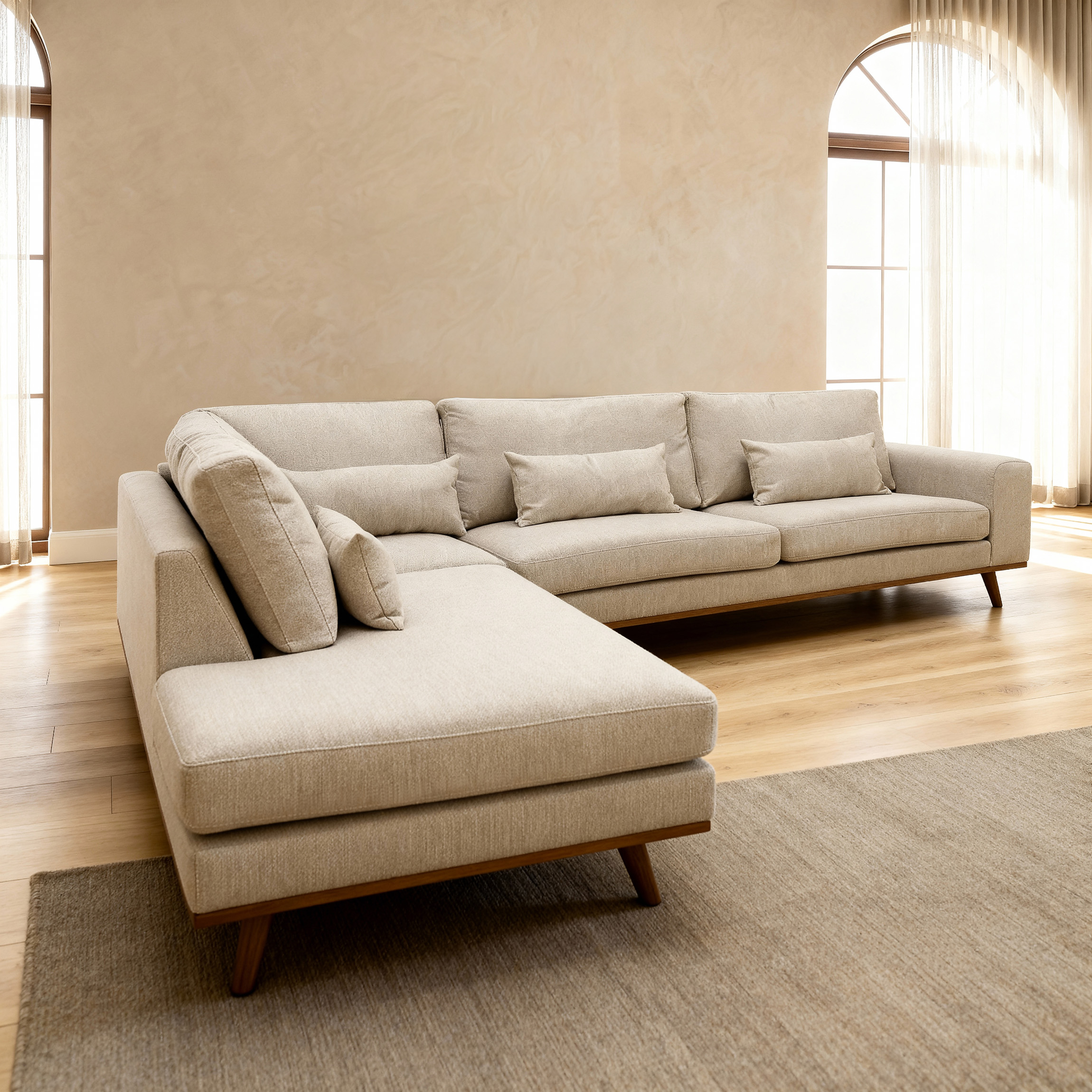 Corner Sofa Paloma 3-Seater Left Fabric Beige