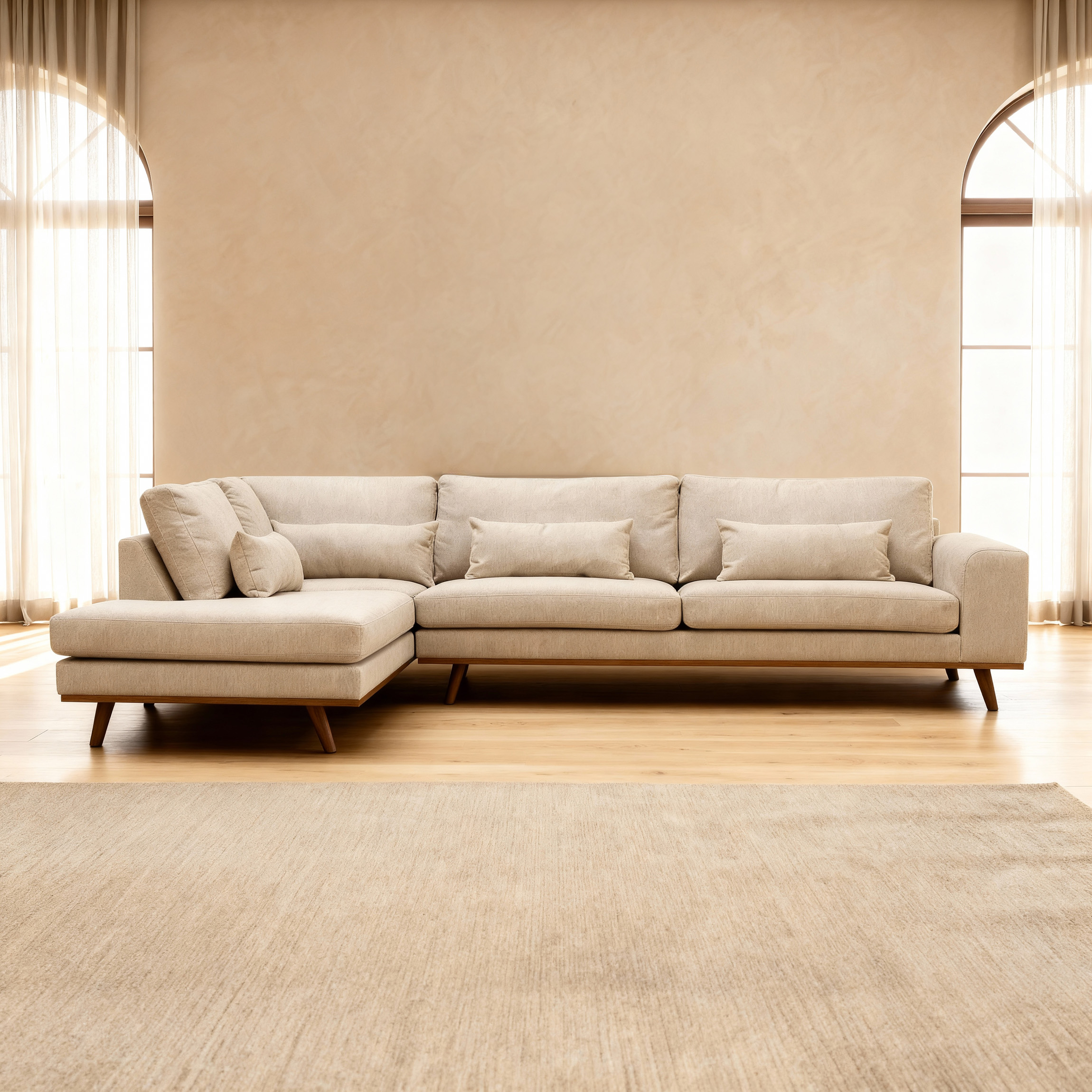 Ecksofa Paloma 3-Sitzer Links Stoff Beige