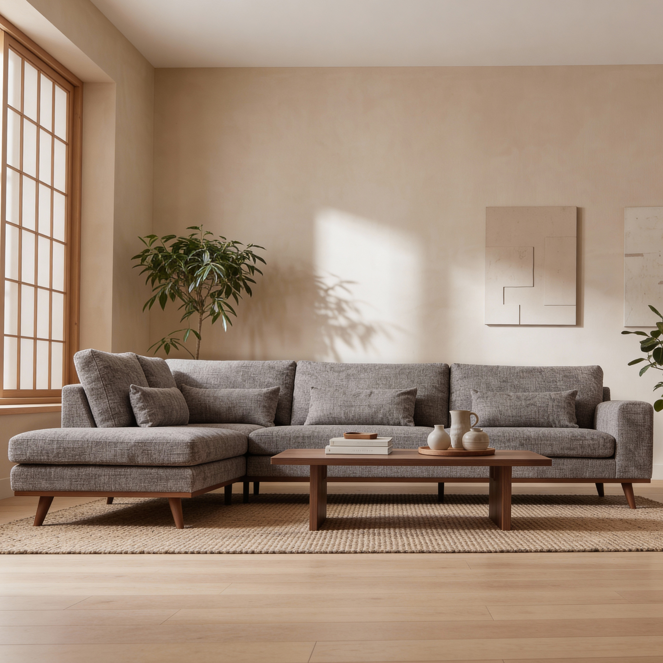Corner Sofa Paloma 3-Seater Left Fabric Brown