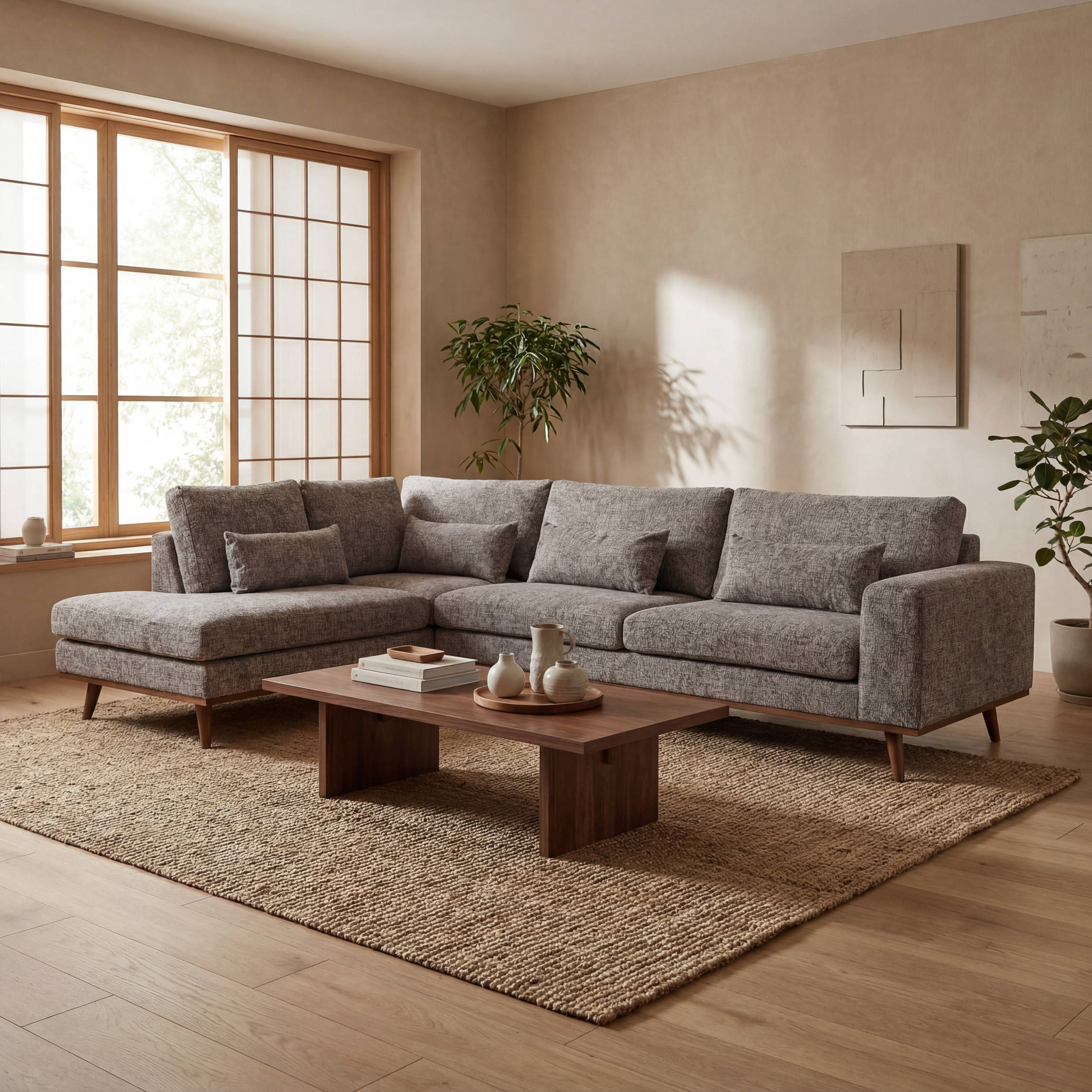 Ecksofa Paloma 3-Sitzer Links Stoff Braun