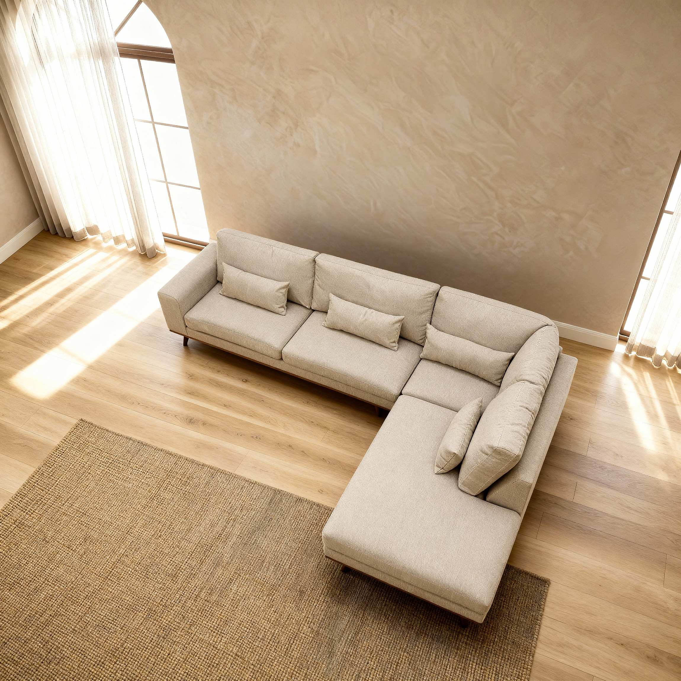 Corner Sofa Paloma 3-Seater Right Fabric Beige