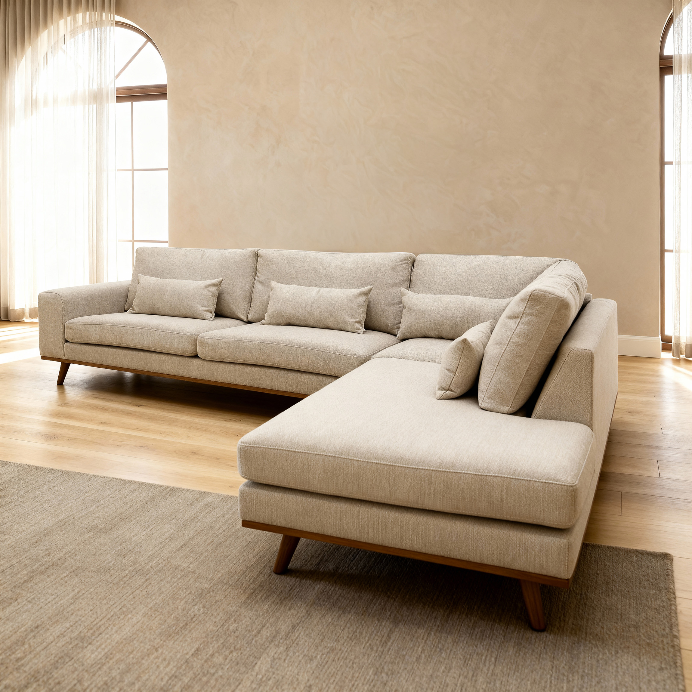 Corner Sofa Paloma 3-Seater Right Fabric Beige