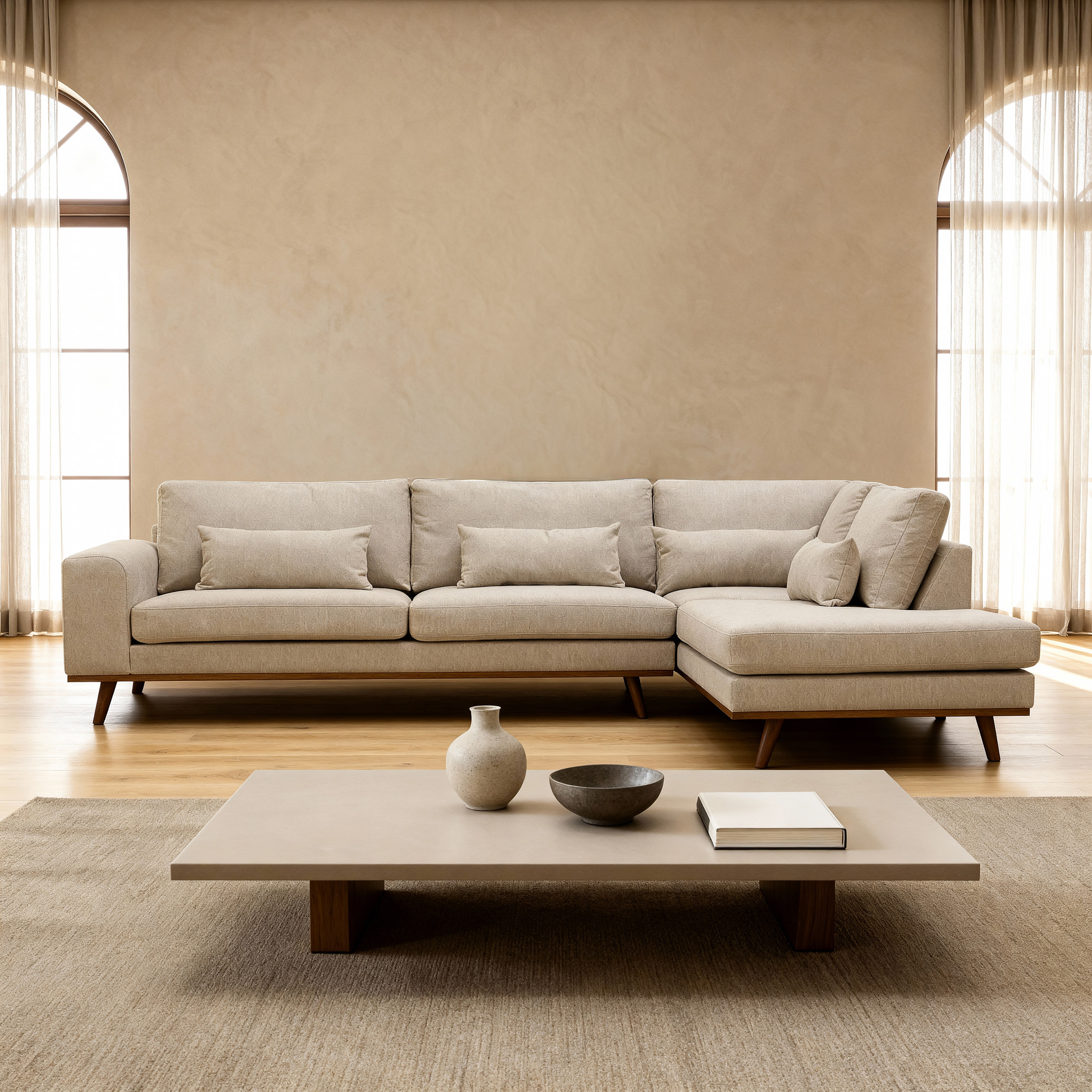 Ecksofa Paloma 3-Sitzer Rechts Stoff Beige