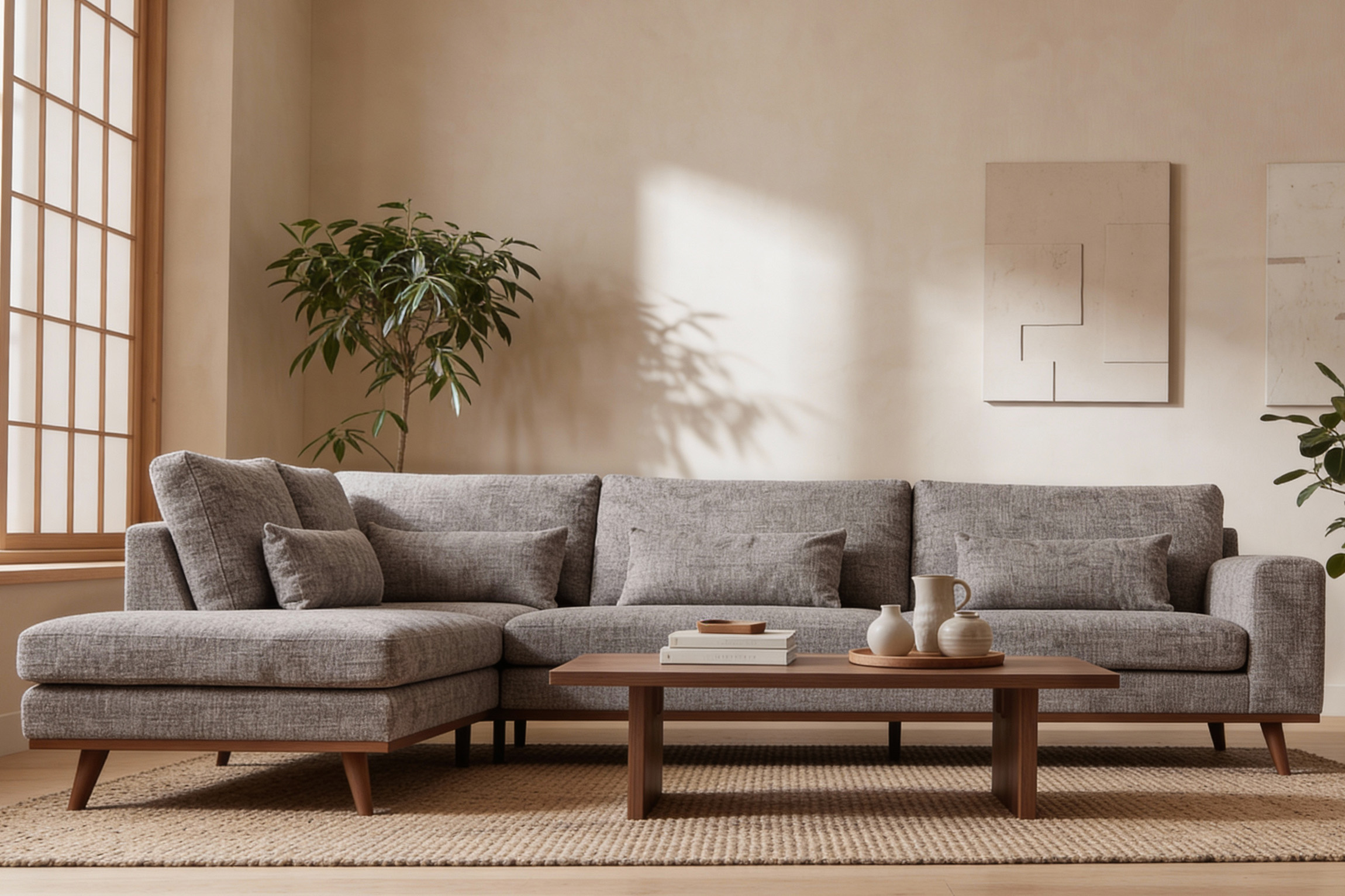 Corner Sofa Paloma 3-Seater Left Fabric Brown