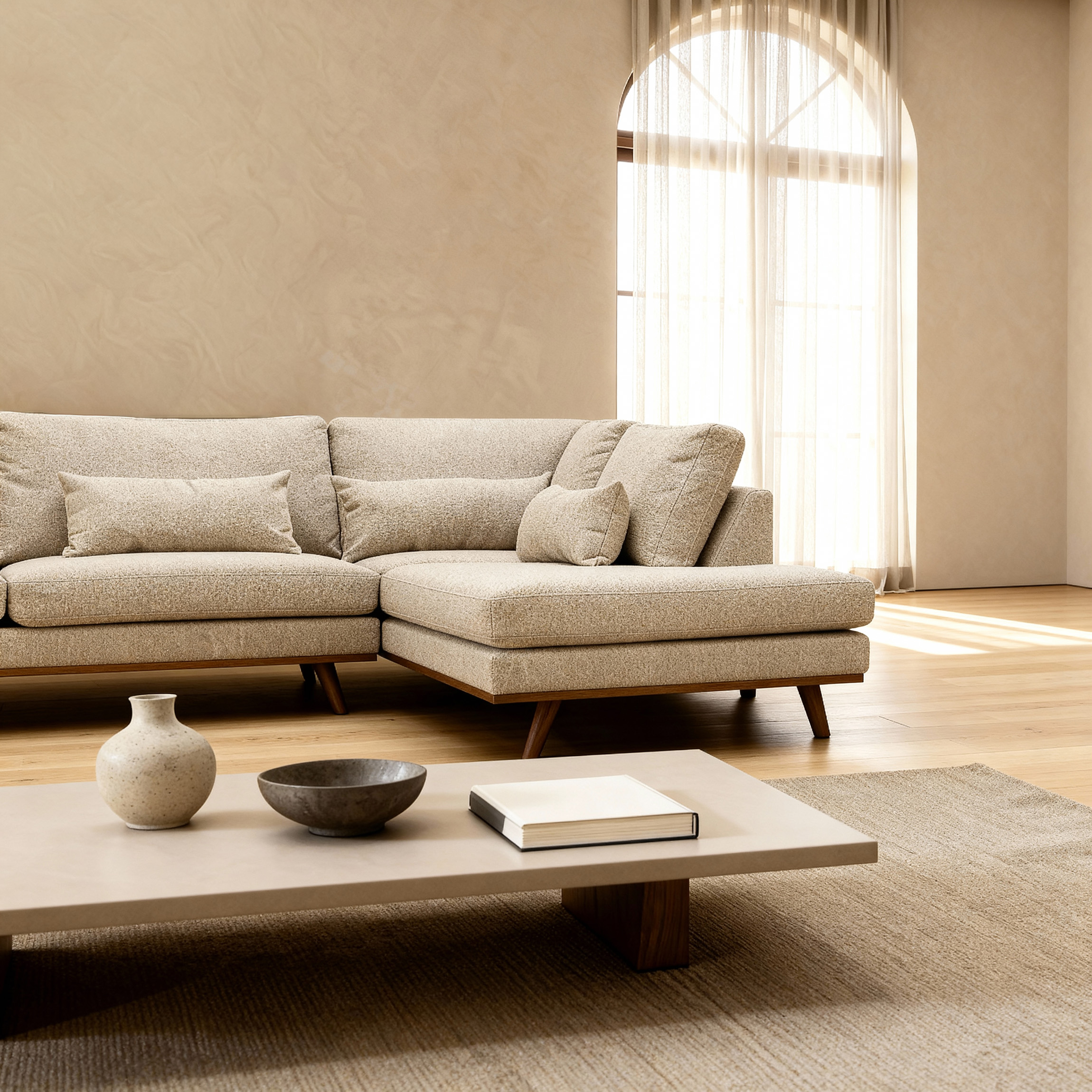 Ecksofa Paloma 3-Sitzer Rechts Stoff Beige