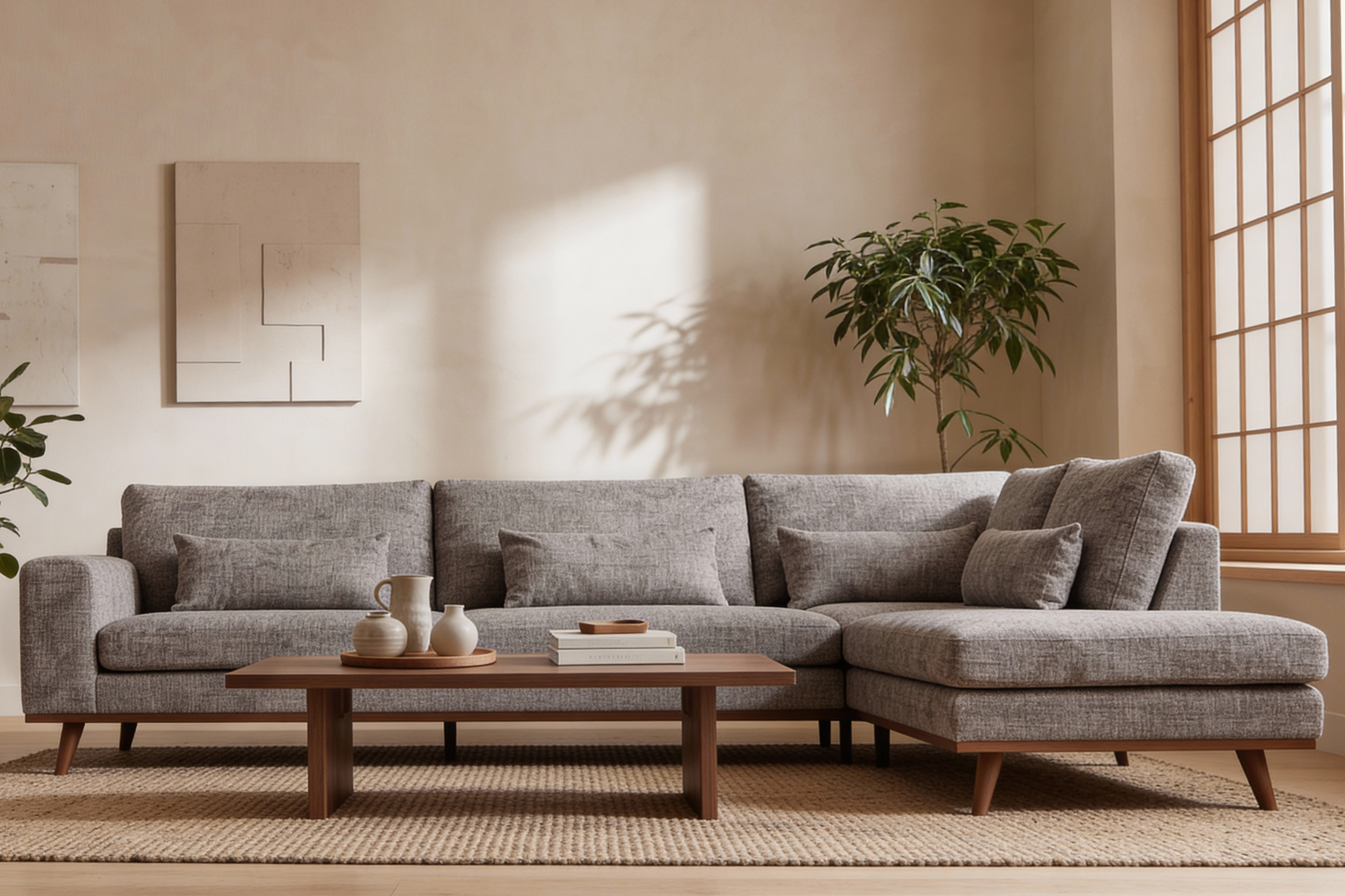 Corner Sofa Paloma 3-Seater Right Fabric Brown