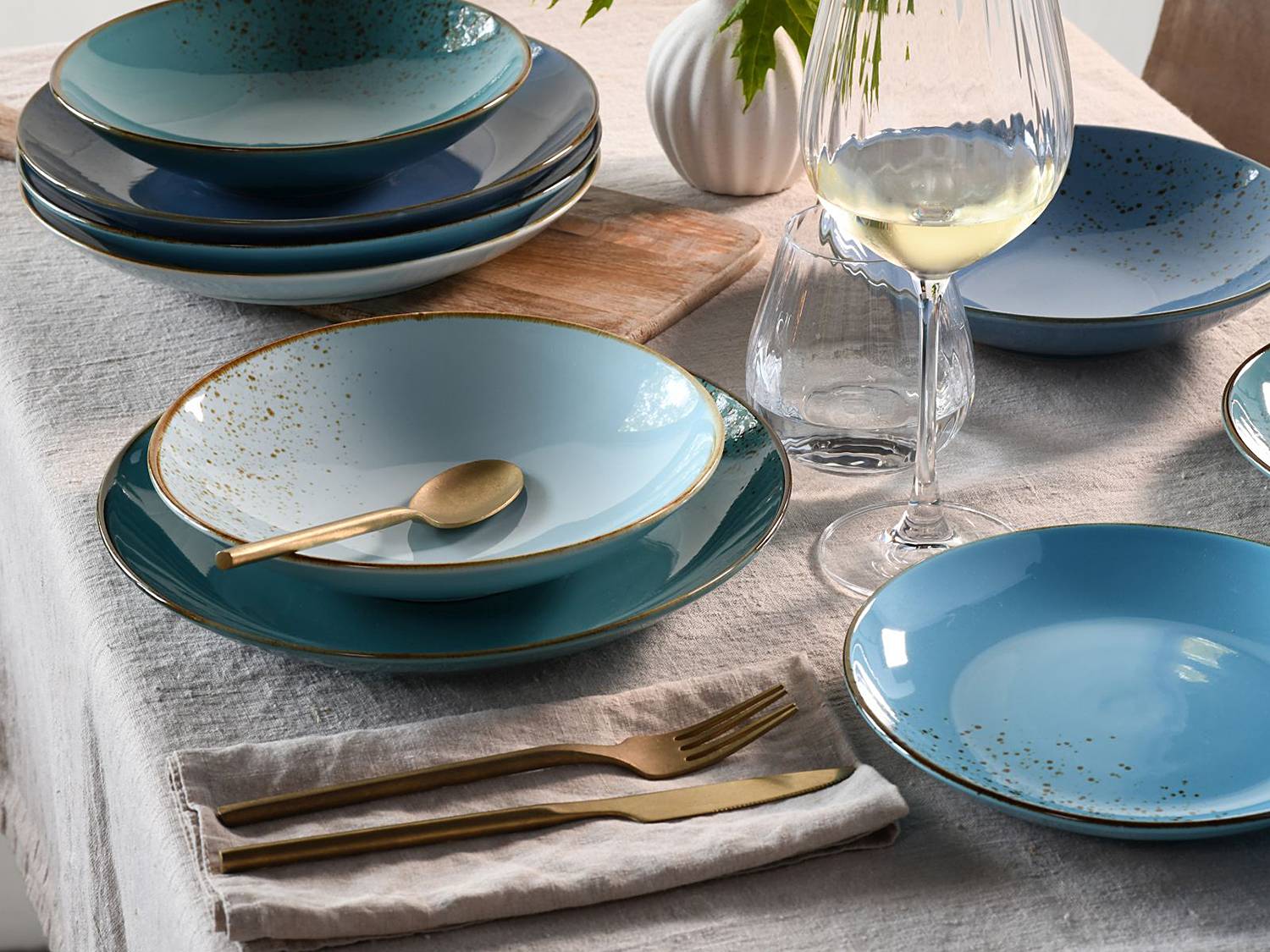 Dinner service Nature Collection set of 12 stoneware Aqua